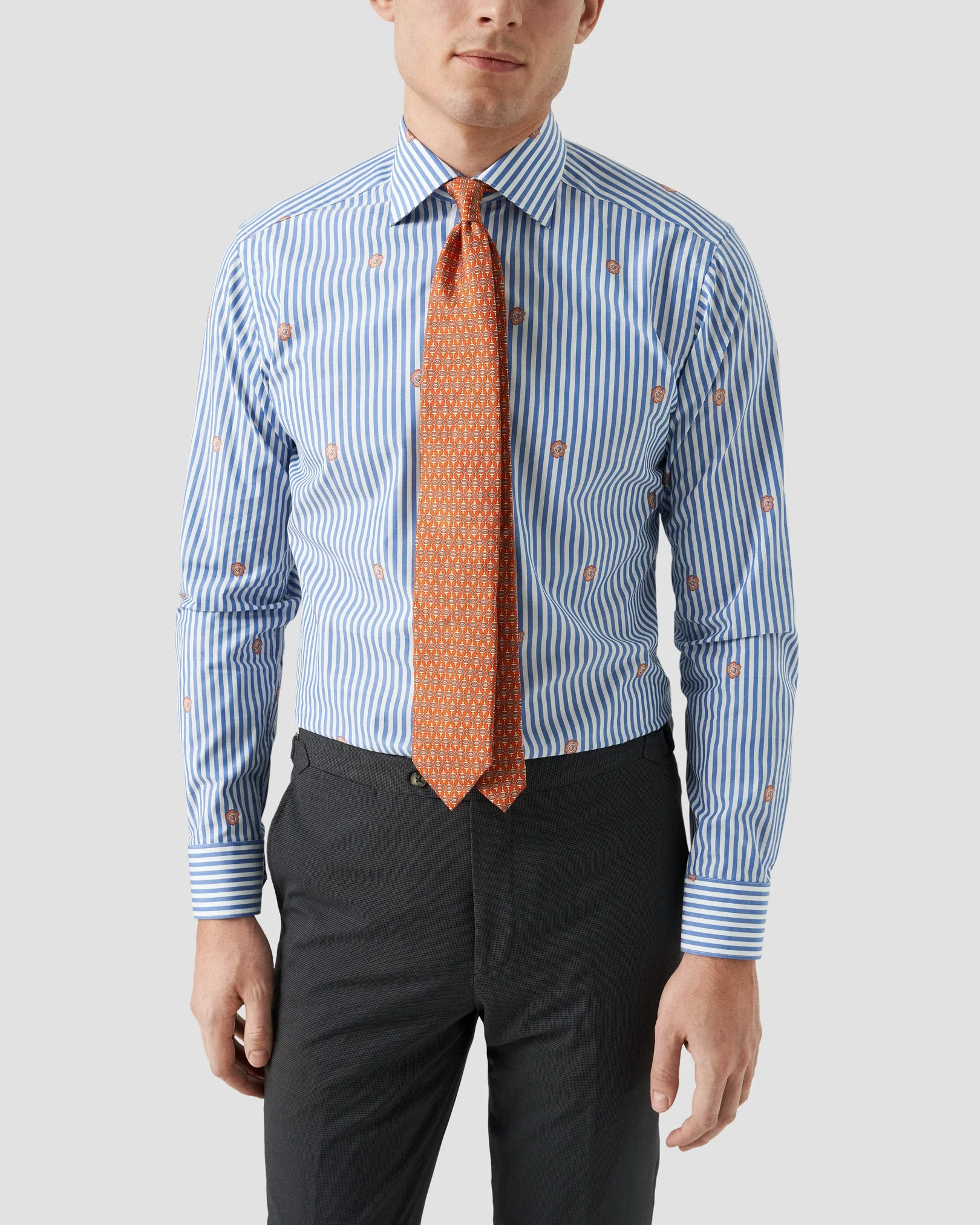 Eton - mid blue medallion striped shirt