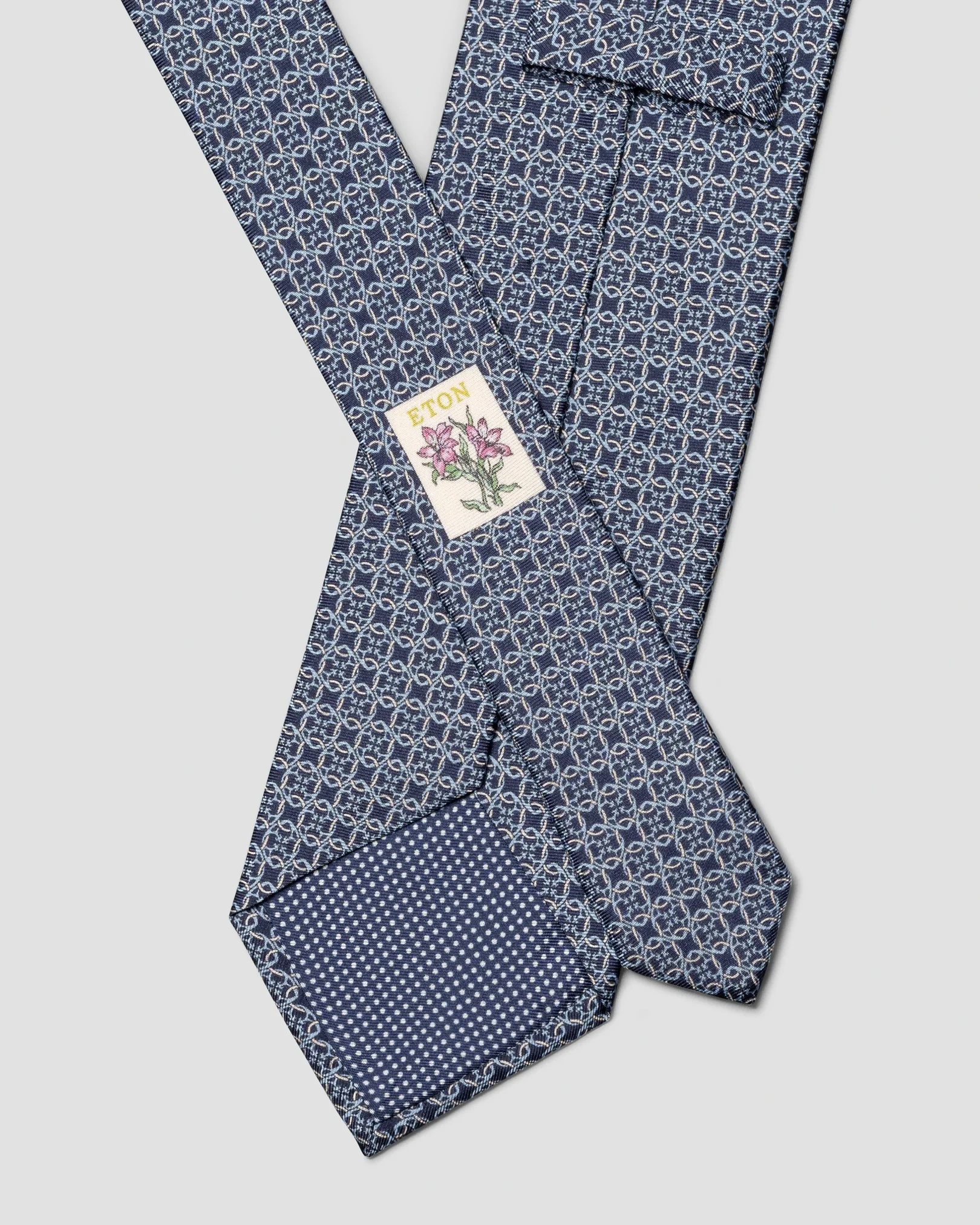 Eton - navy blue geometric print silk tie