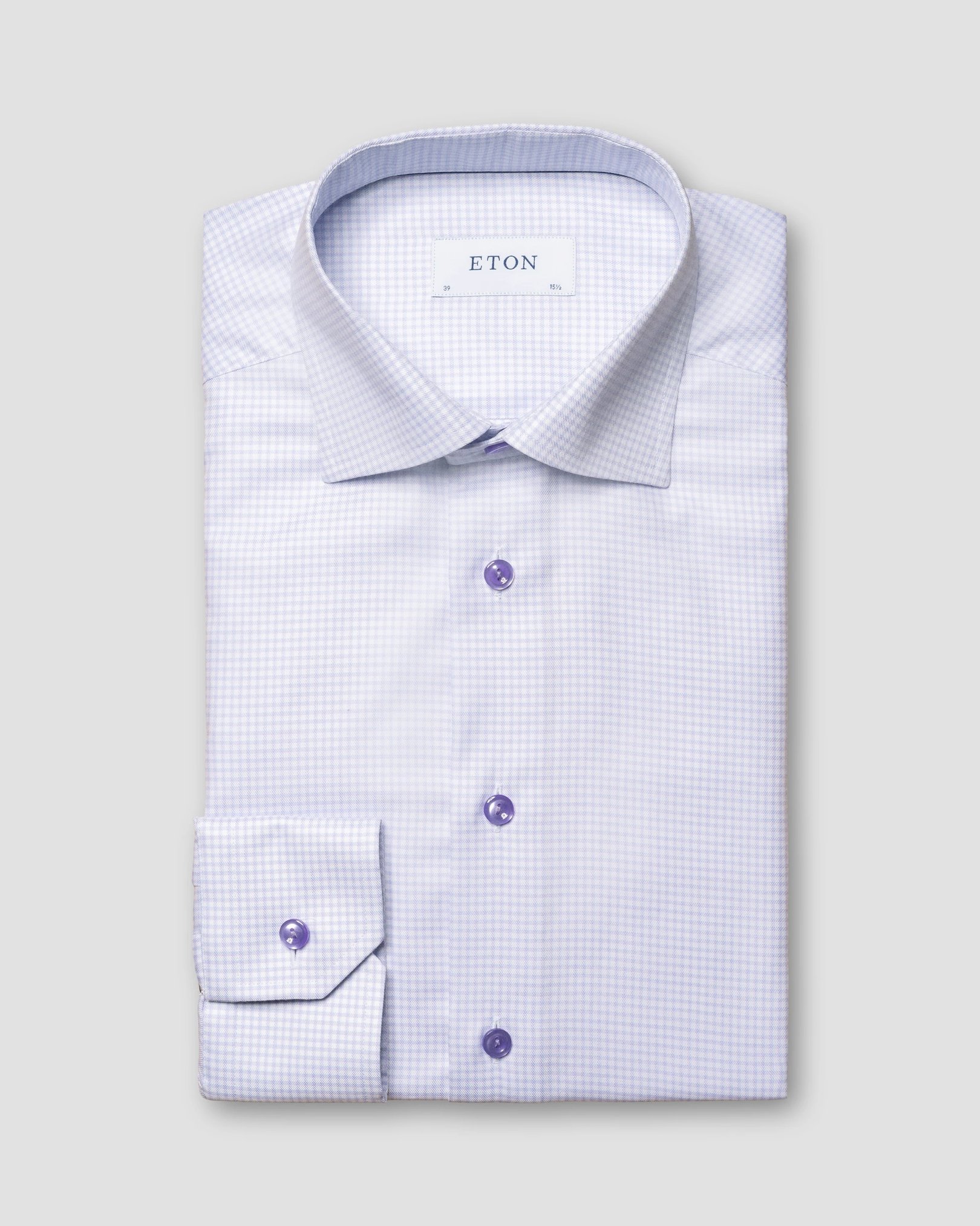 Eton - purple mini checked signature twill shirt