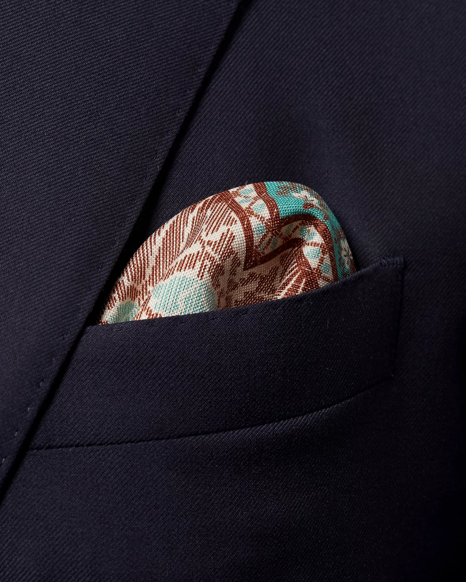 Eton - turquoise paisley cotton silk pocket square