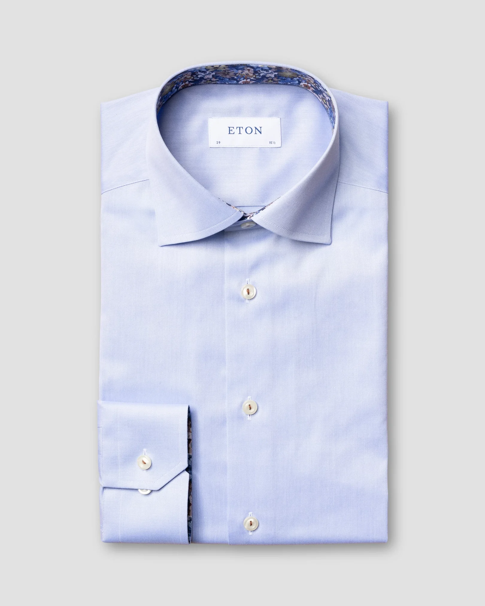 Eton - light blue twill shirt blue floral details