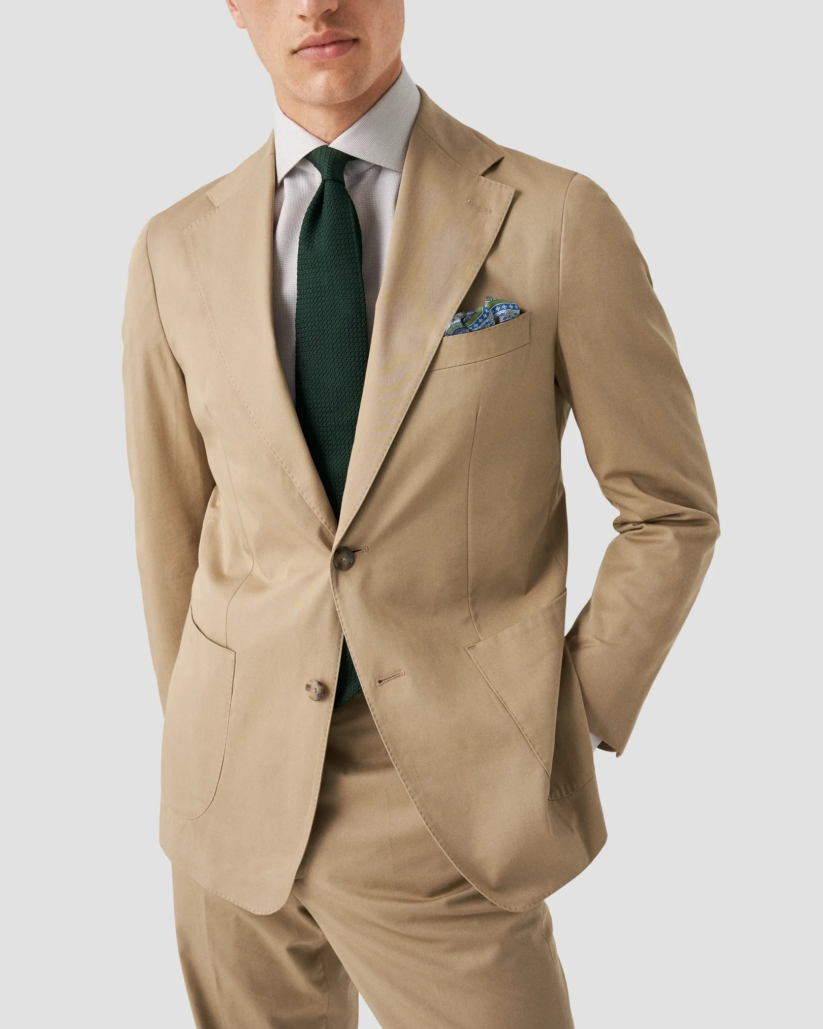 Eton - beige fine twill wide spread