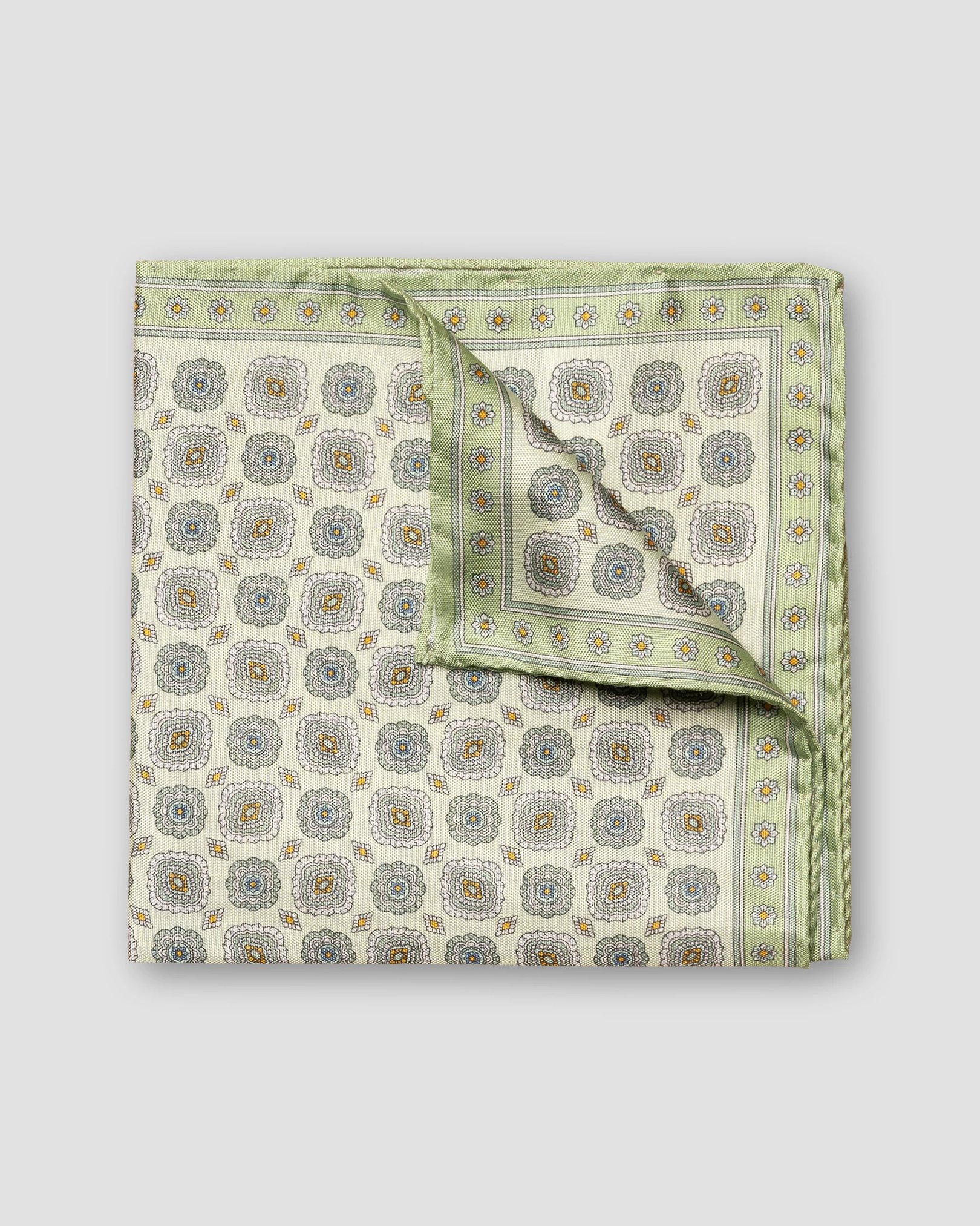 Eton - light green medallion printed pocket square