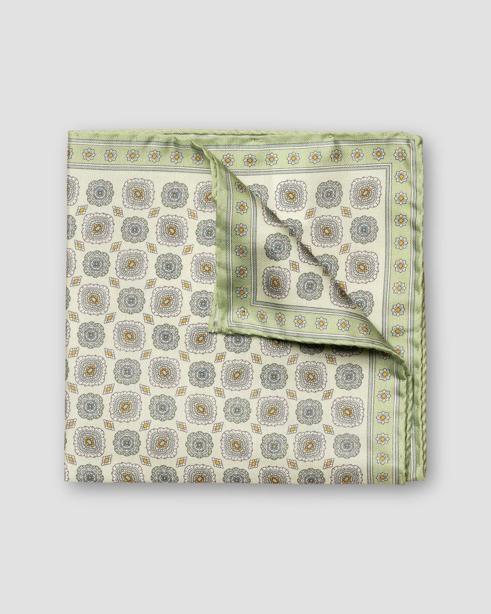 Eton - light green medallion printed pocket square
