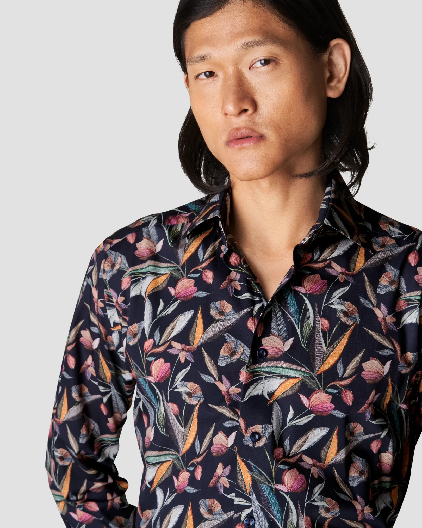 Eton - navy blue signature twill print cutaway