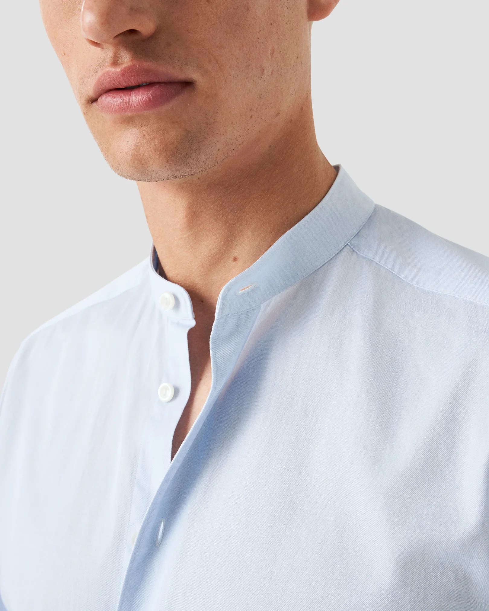 Eton - light blue solid twill band collar shirt