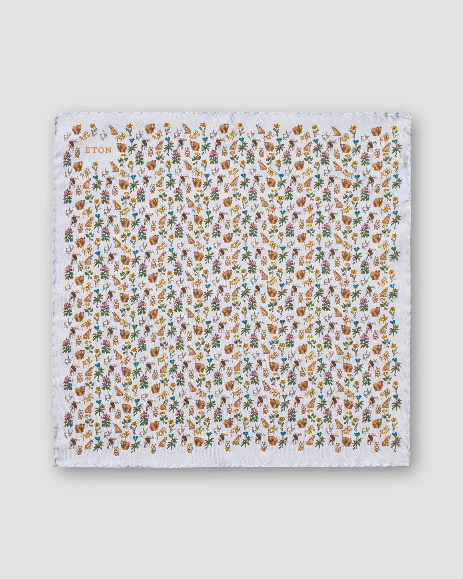 Eton - light blue flora and fauna print silk pocket square