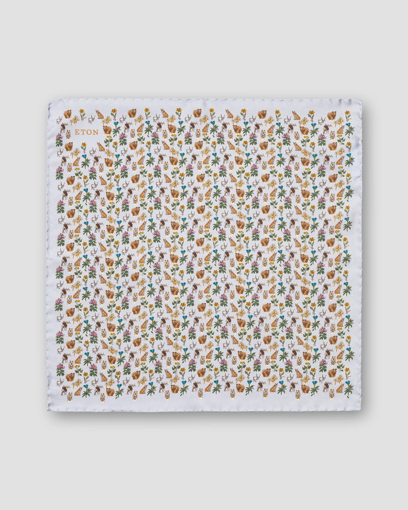 Eton - light blue flora and fauna print silk pocket square