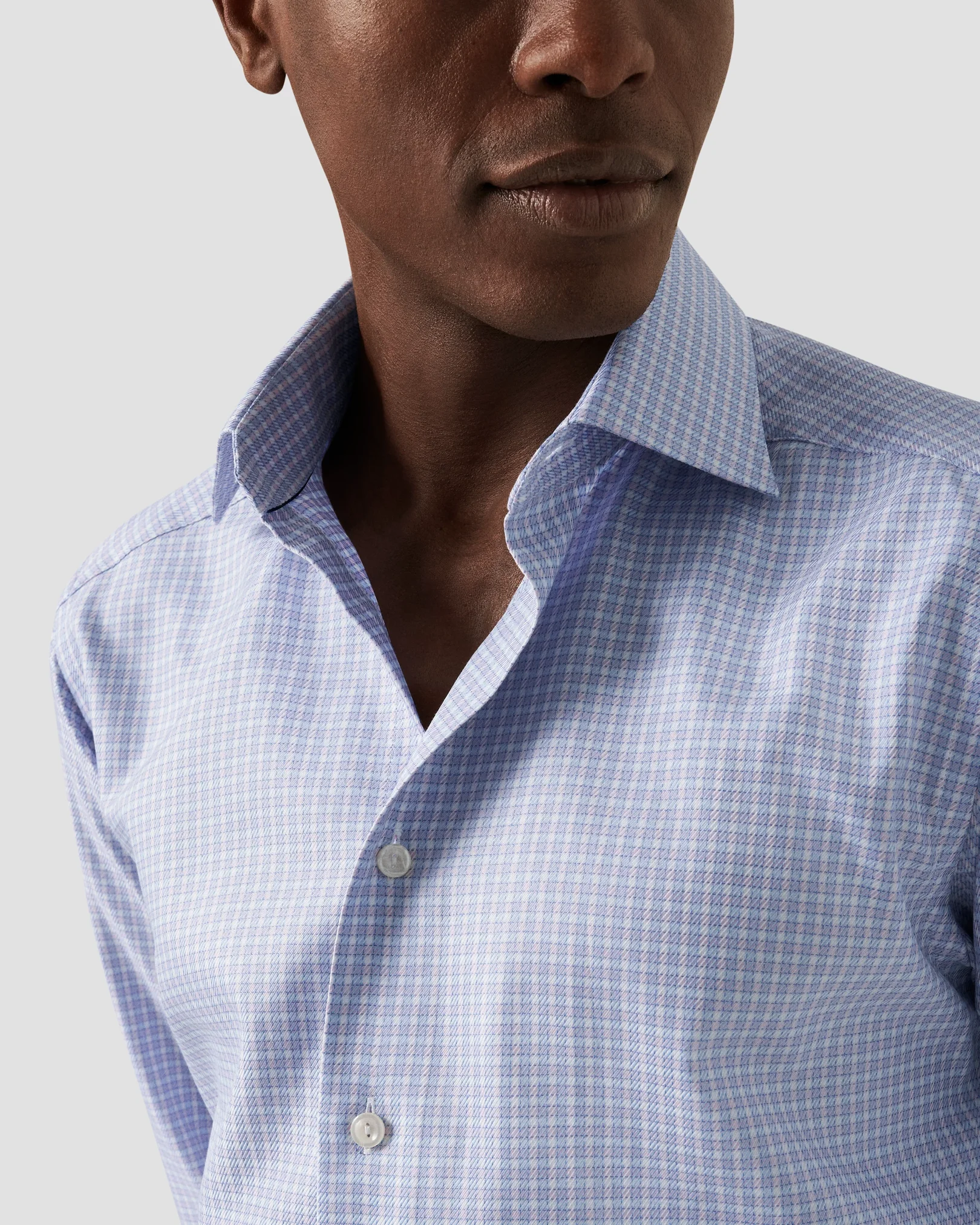 Eton - pink checked twill shirt