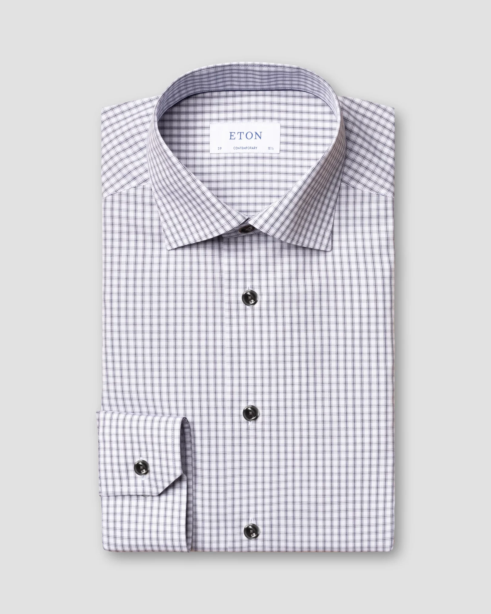 Eton - navy checks poplin shirt