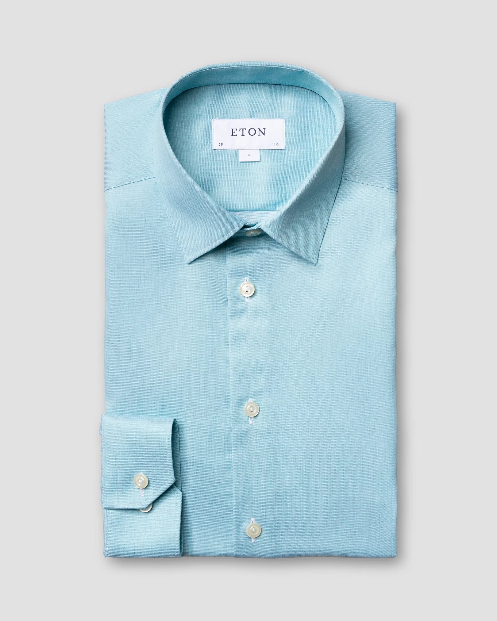 Eton - turquoise twill shirt navy piping pointed