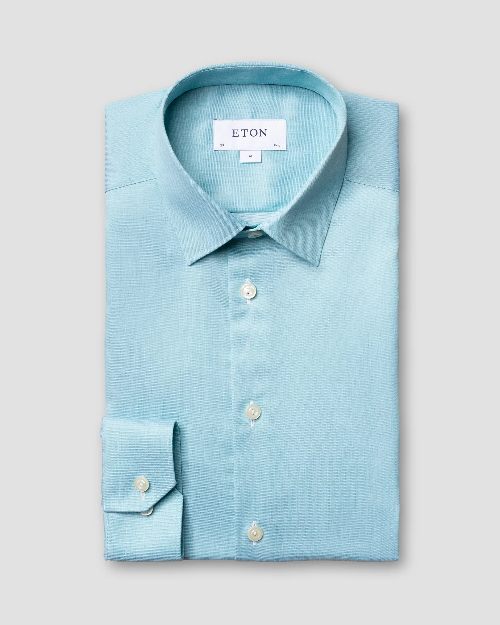 Eton - turquoise twill shirt navy piping pointed