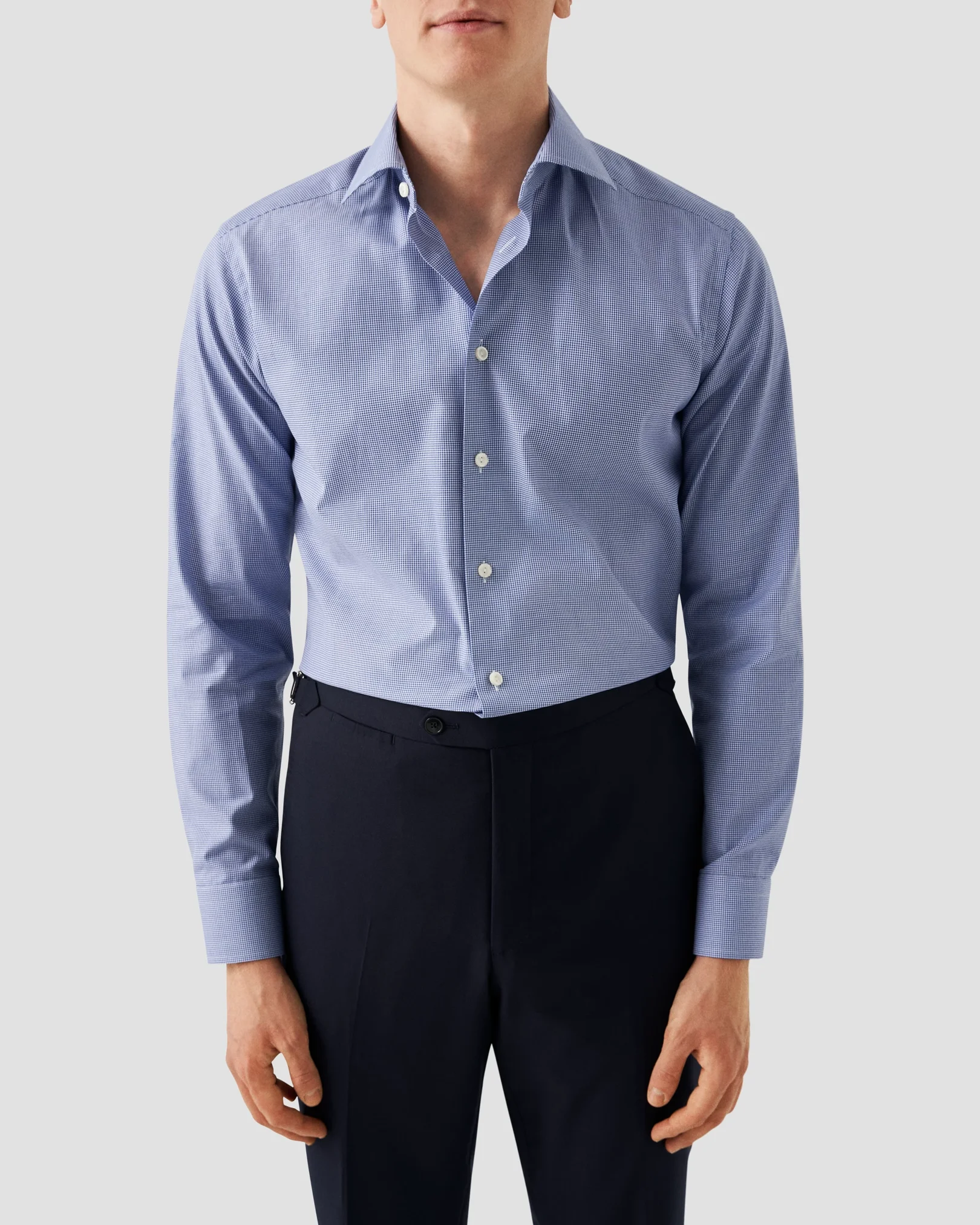 Eton - mid blue fine check signature twill shirt