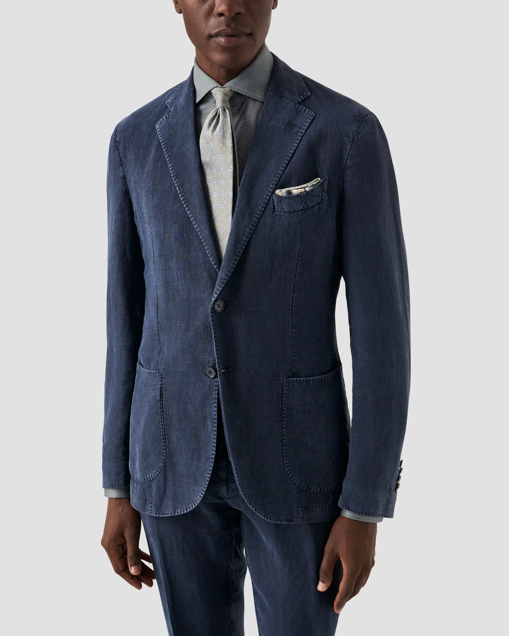 Eton - mid green micro checked king knit shirt
