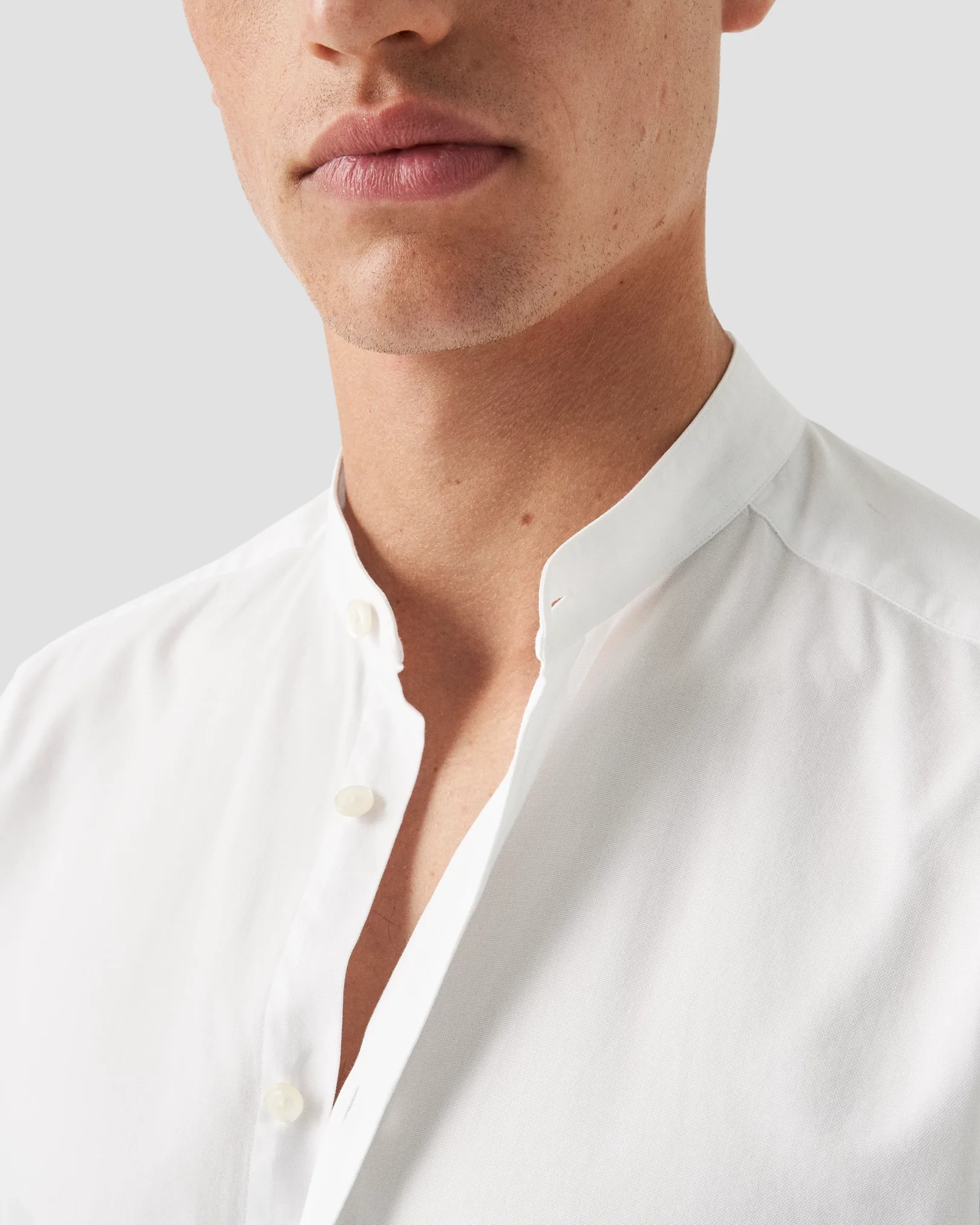Eton - White Solid Oxford Band Collar Shirt