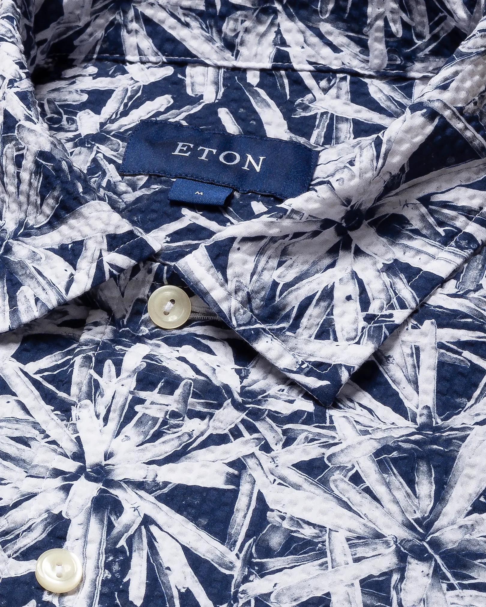 Eton - navy blue seersucker resort folded short sleeve regular