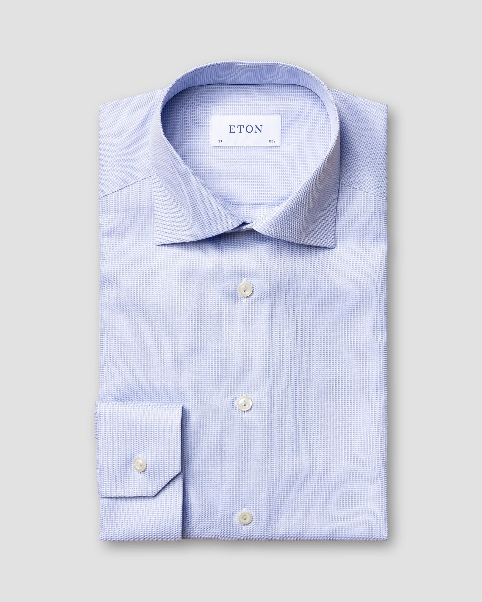 Eton - light blue houndstooth stretch shirt