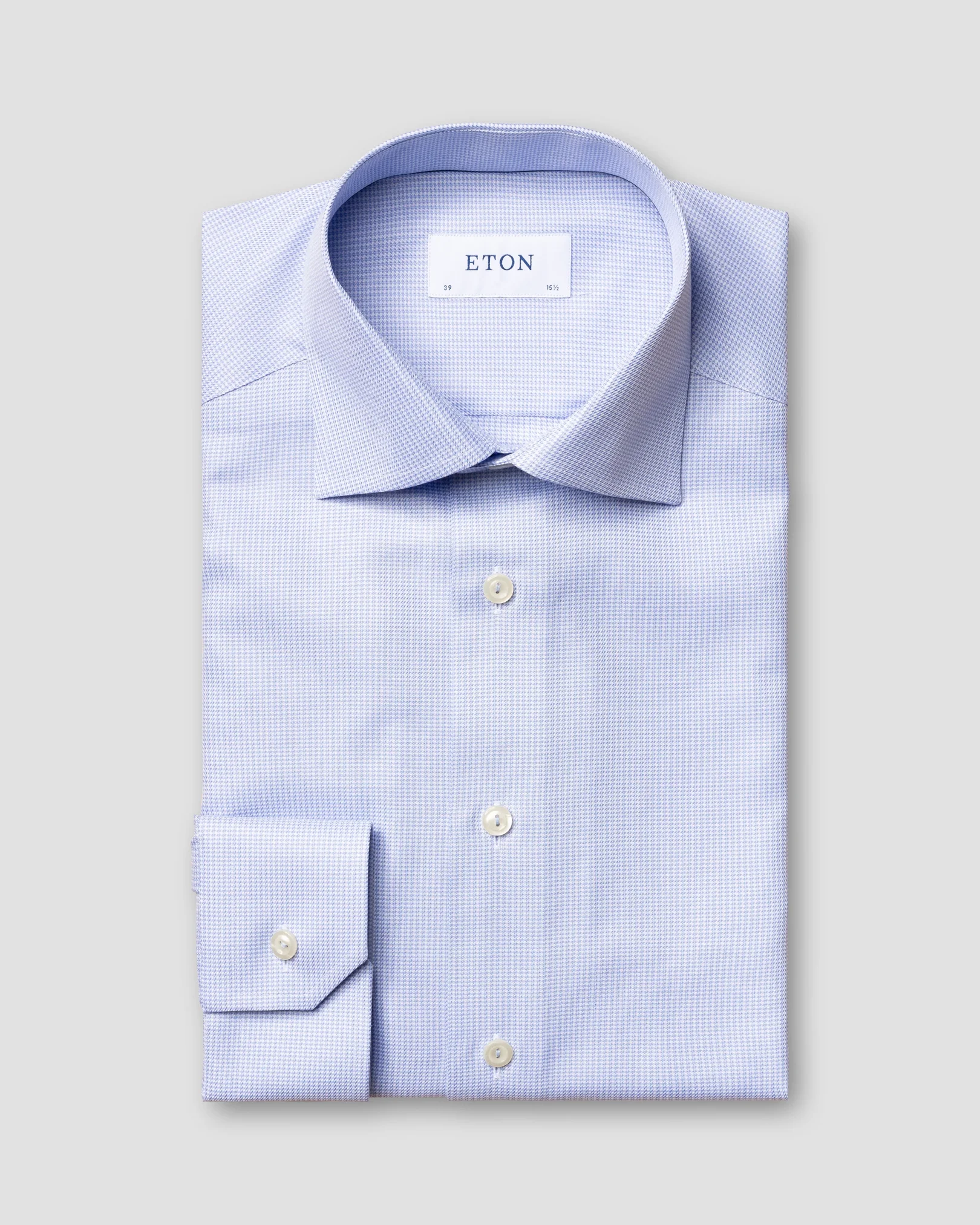 Eton - light blue houndstooth stretch shirt