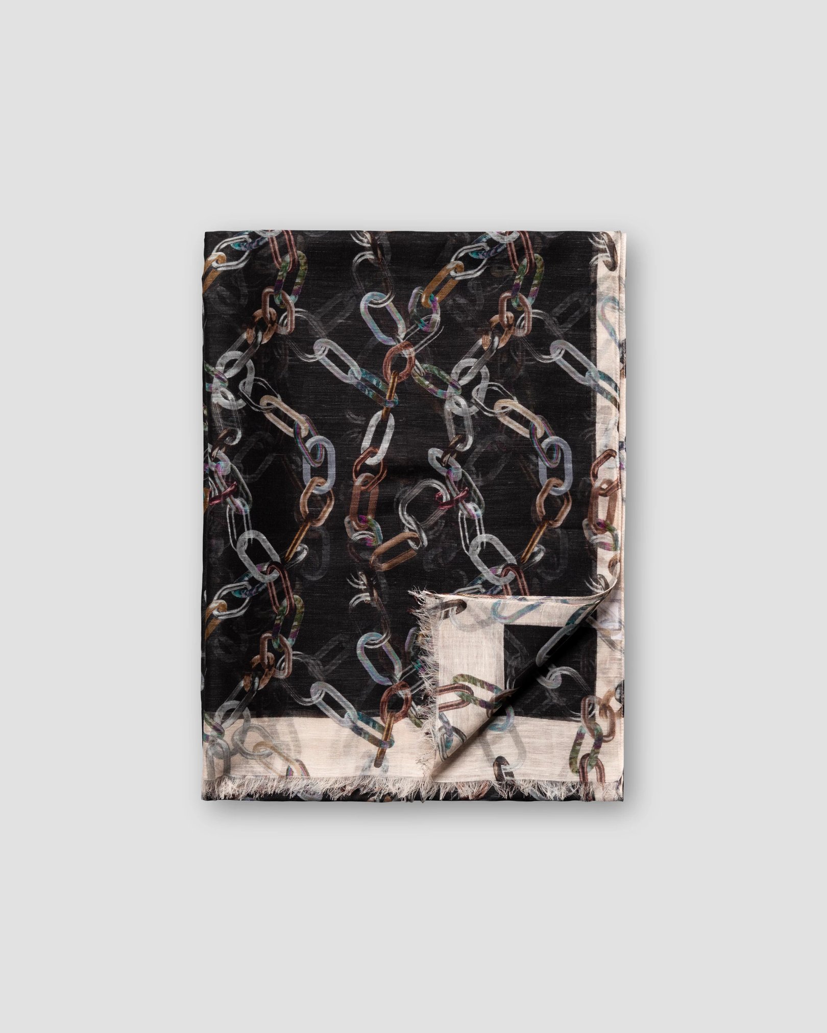 Eton - black chains print cotton linen scarf