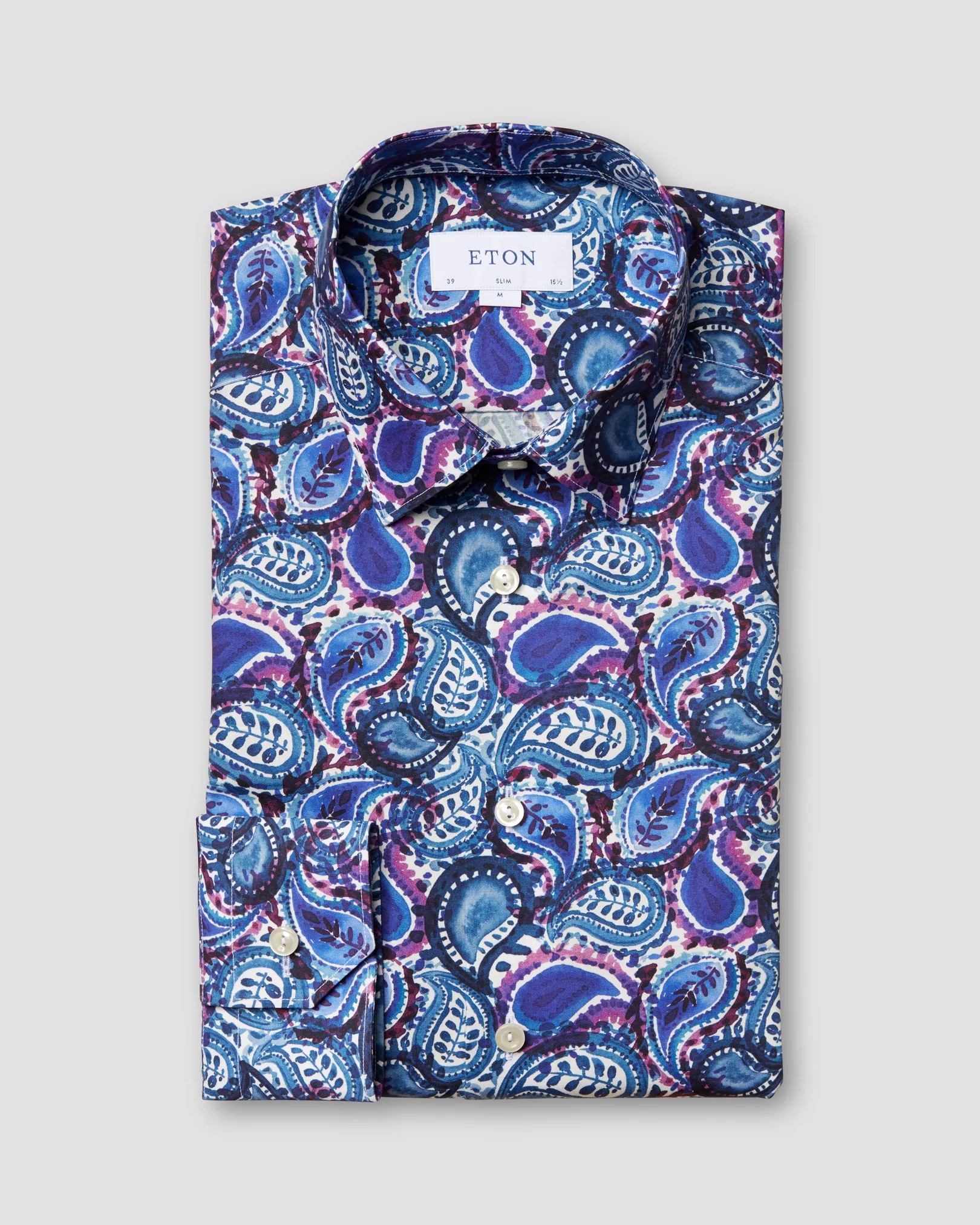 Eton - blue painted paisley shirt pointed