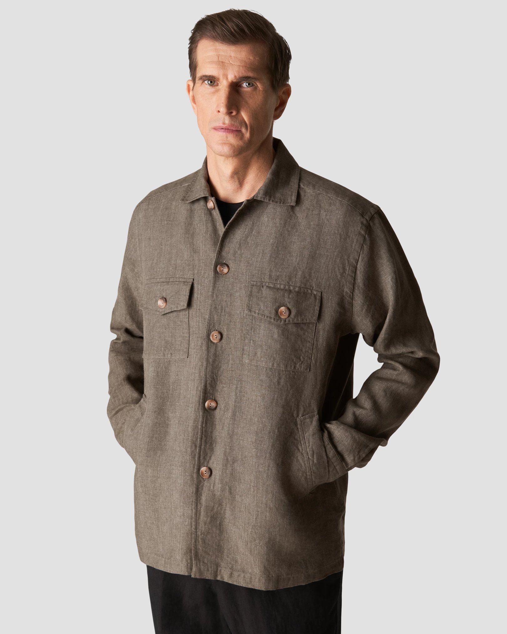 Eton - dark green linen overshirt