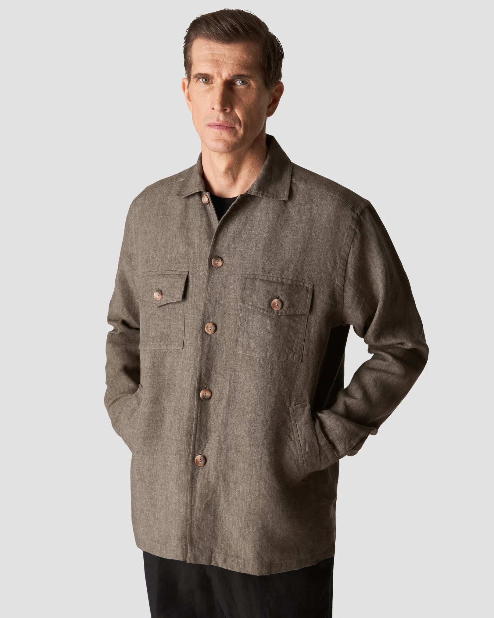 Eton - dark green linen overshirt