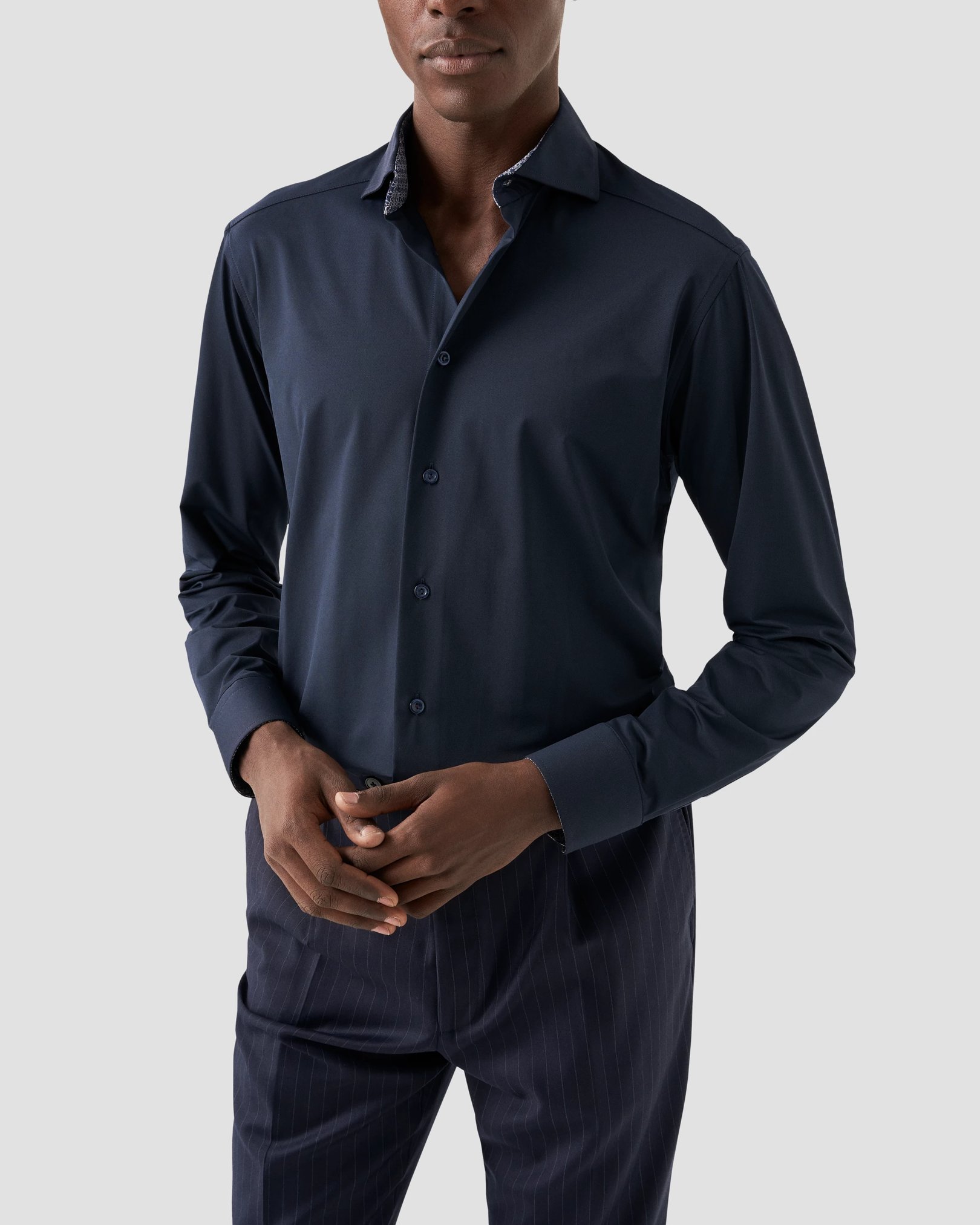 Eton - navy blue four way stretch shirt