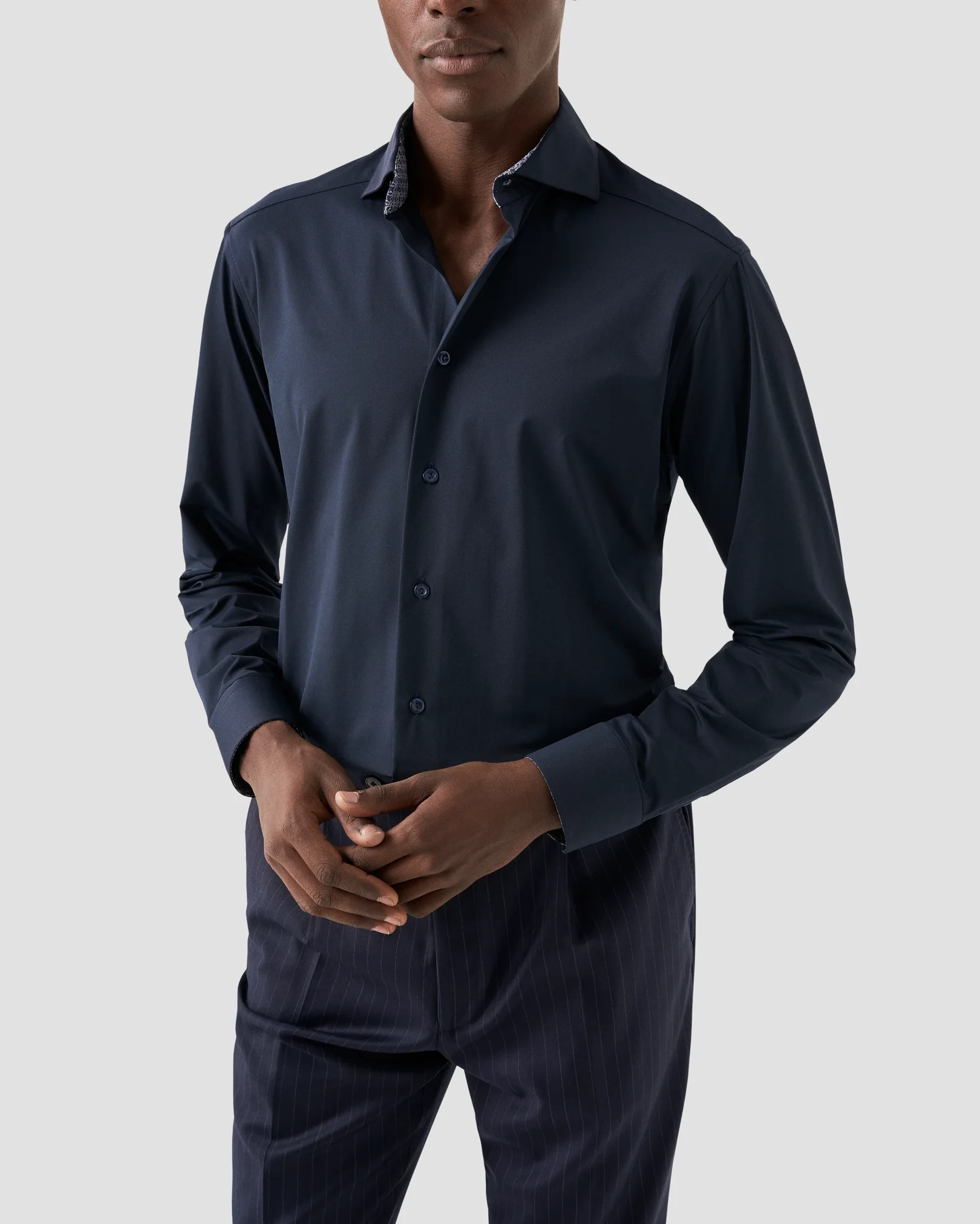 Eton - navy blue four way stretch shirt