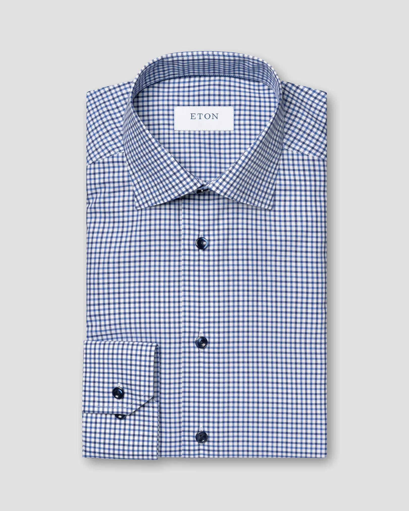 Eton - mid blue check fine twill shirt