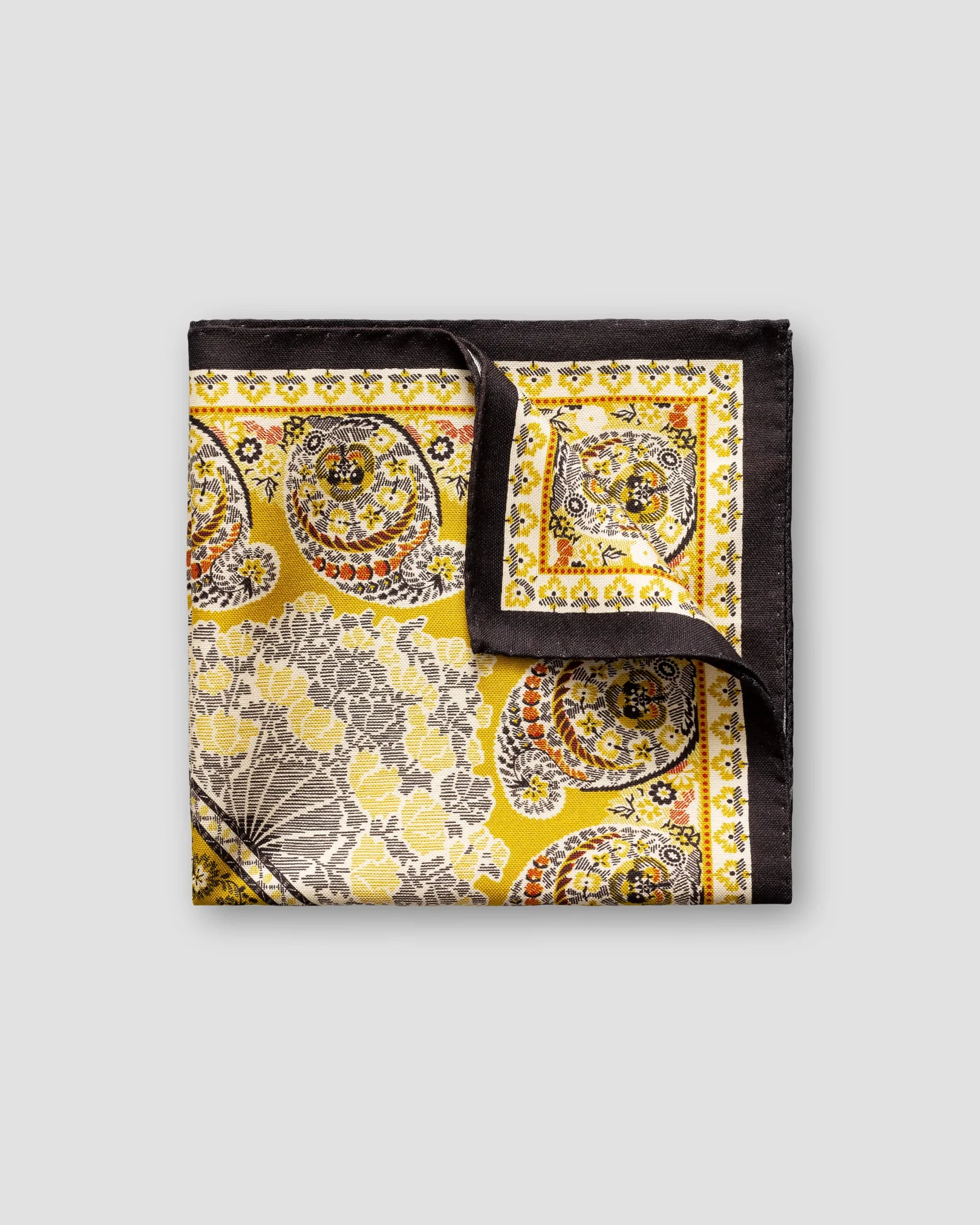 Eton - yellow paisley cotton silk pocket square