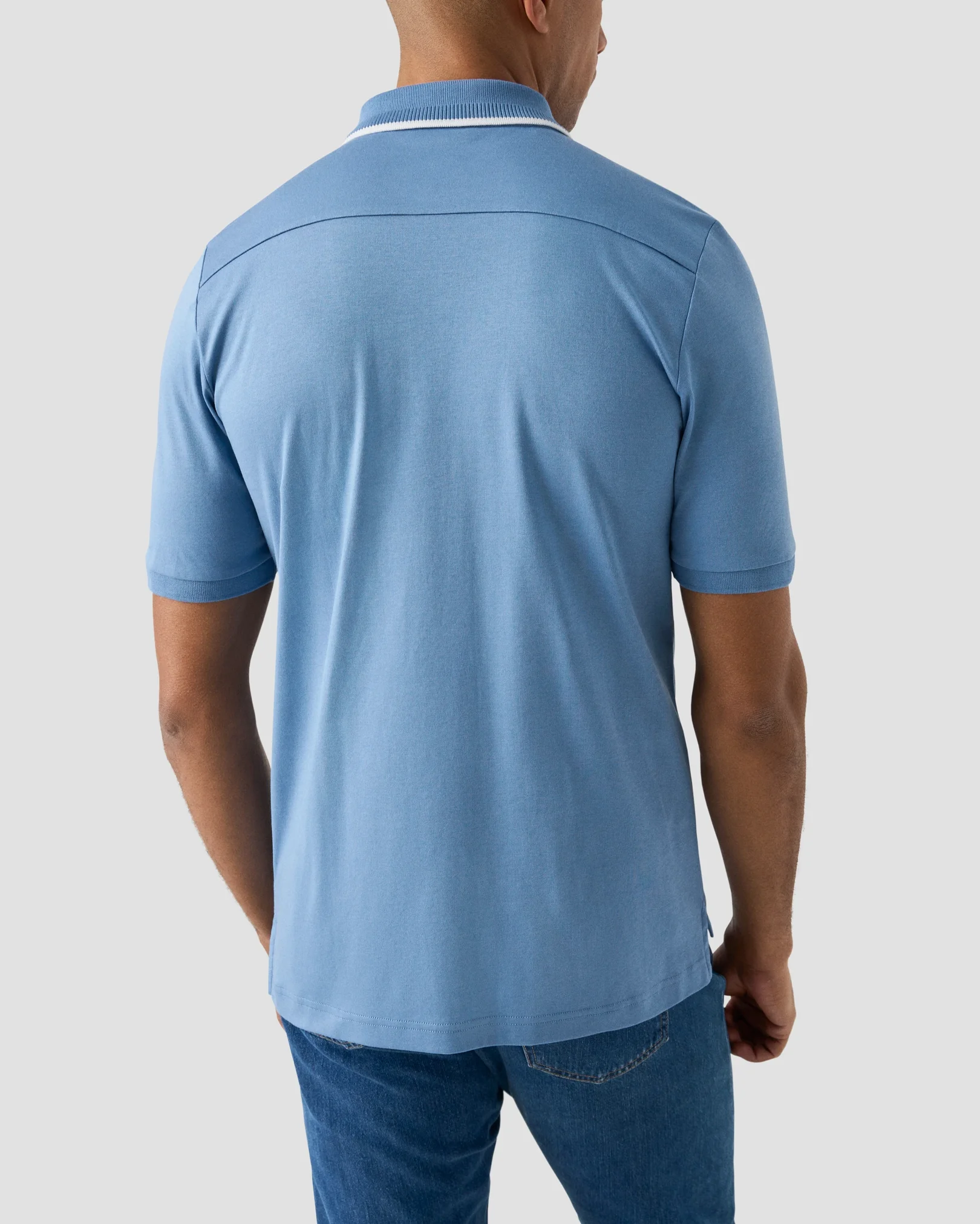 Eton - light blue cotton interlock polo shirt