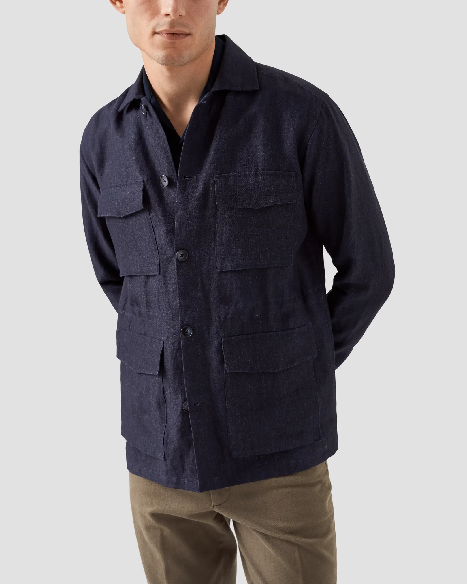 Eton - navy blue open collar long sleeve regular fit