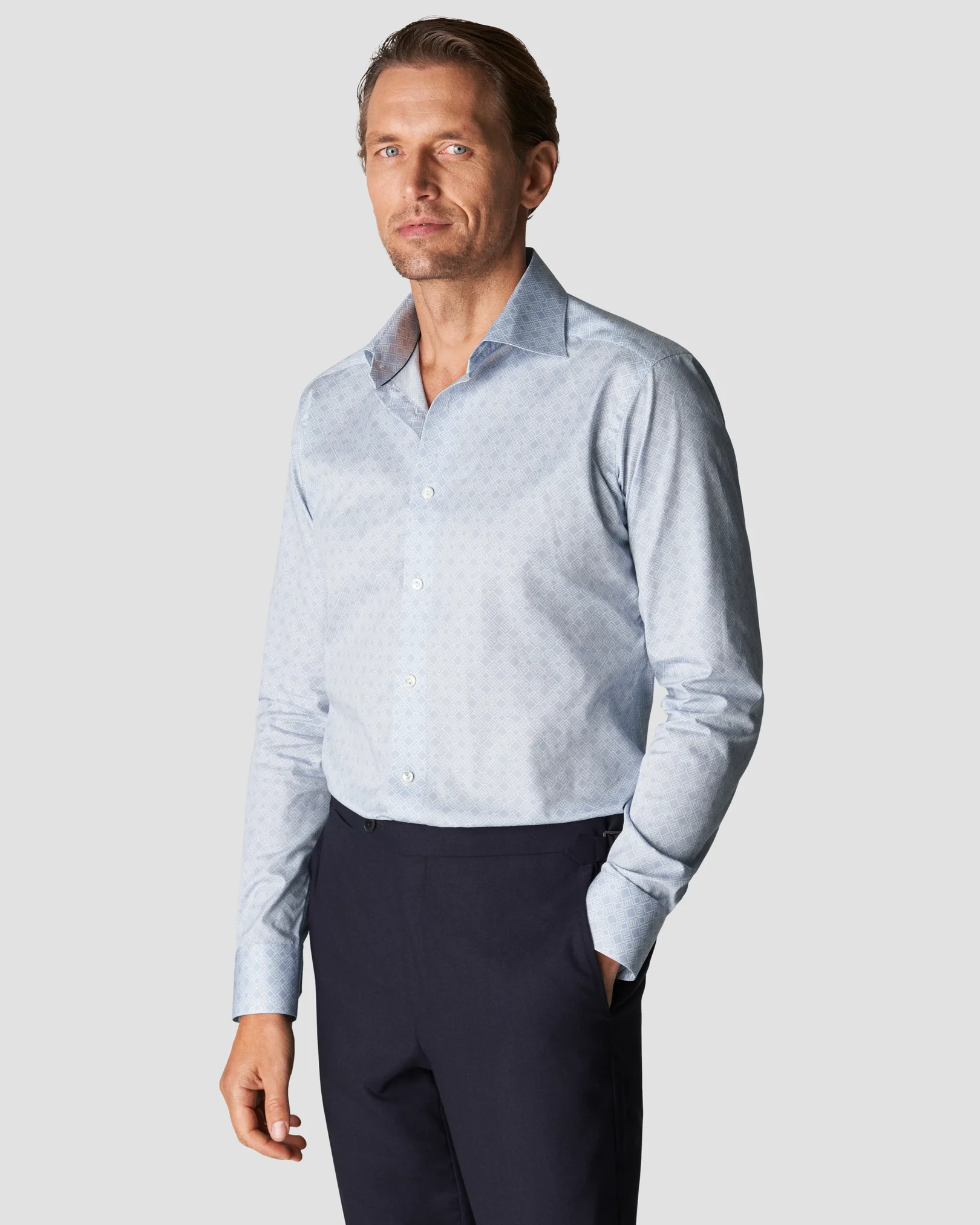 Eton - light blue fine twill e print