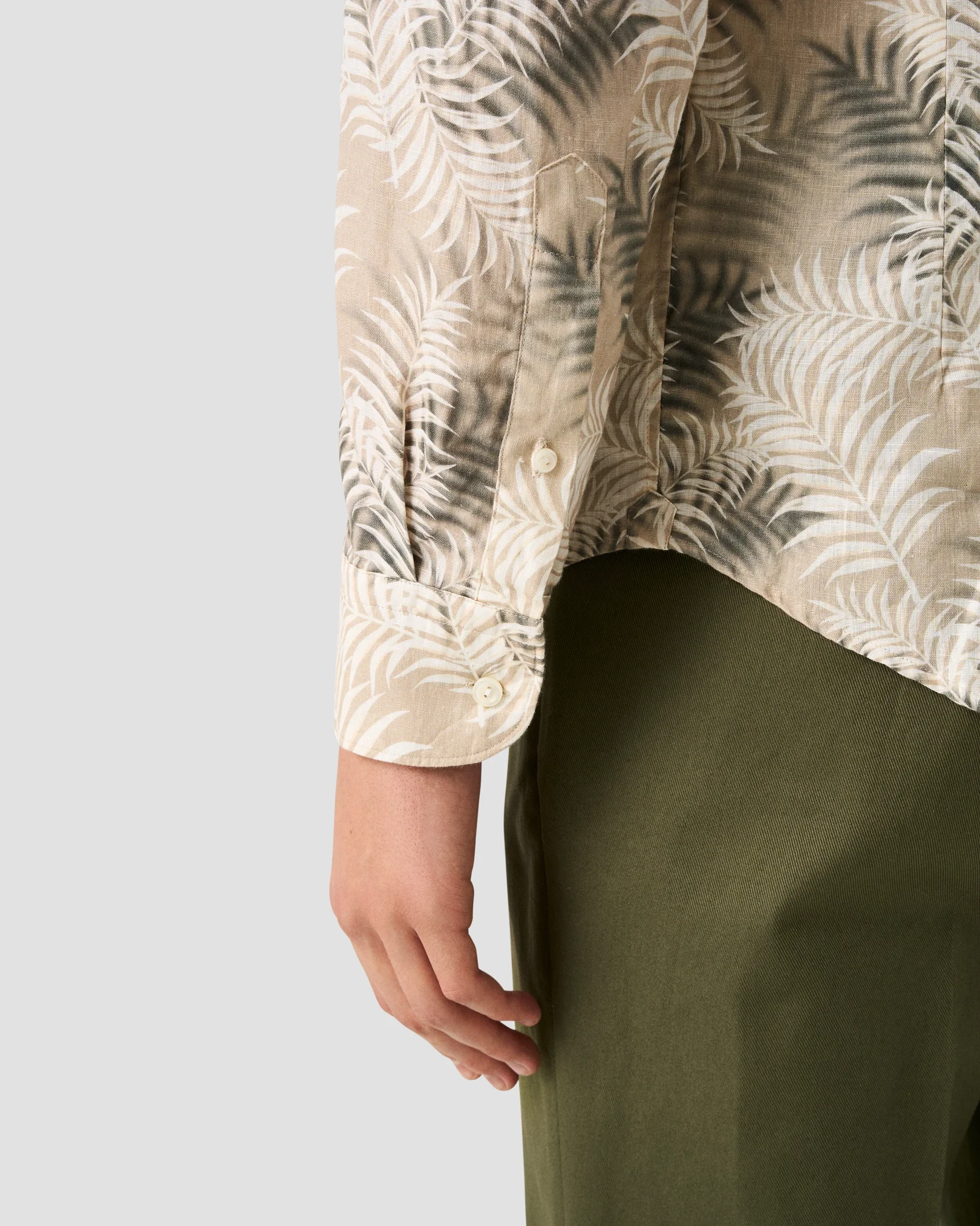 Eton - beige leaf print linen shirt