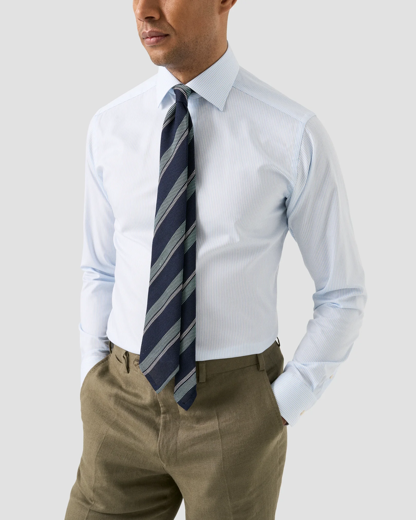 Eton - light blue bengal striped cotton tencel tm lyocell shirt