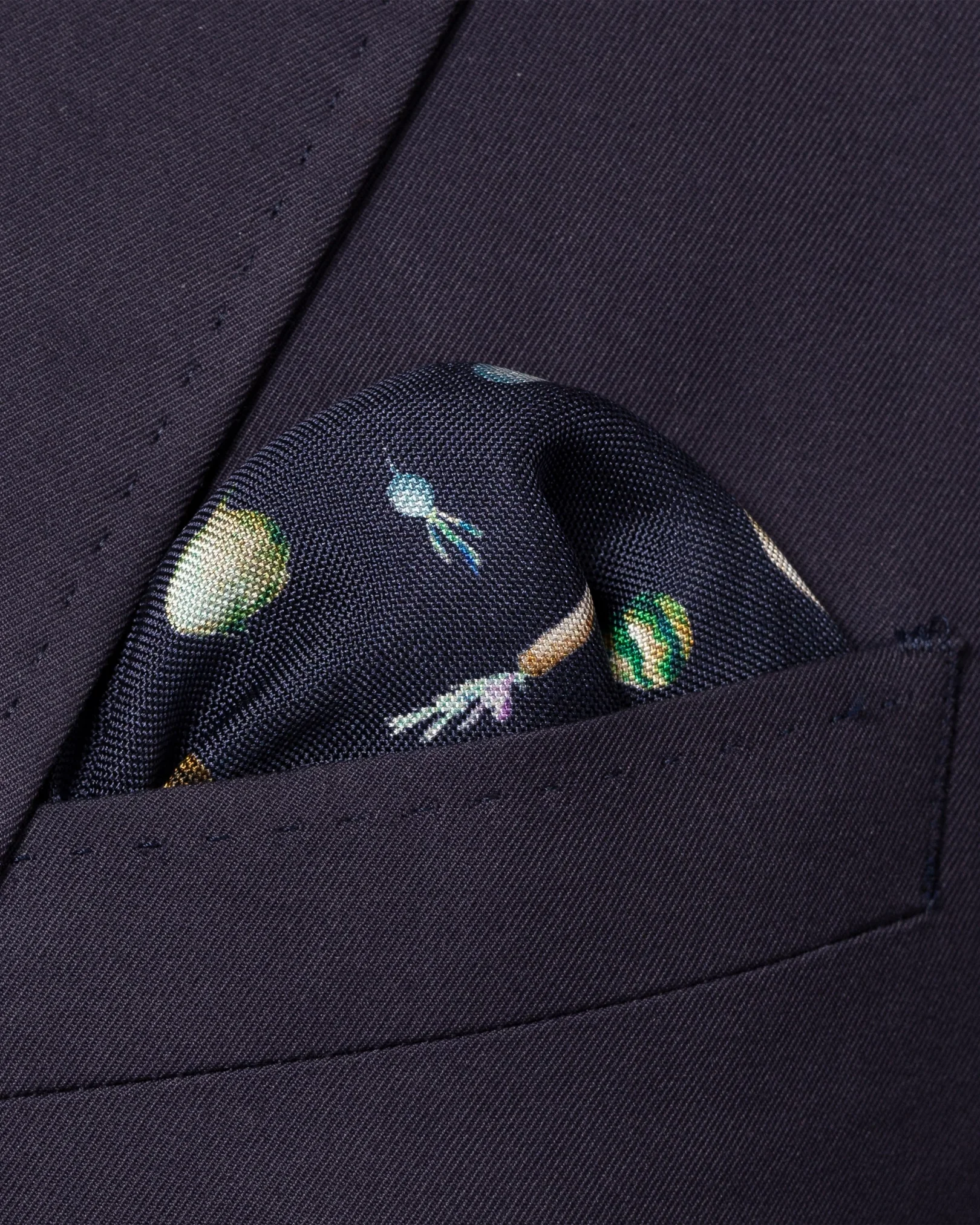Eton - blue vegetables print silk pocket square