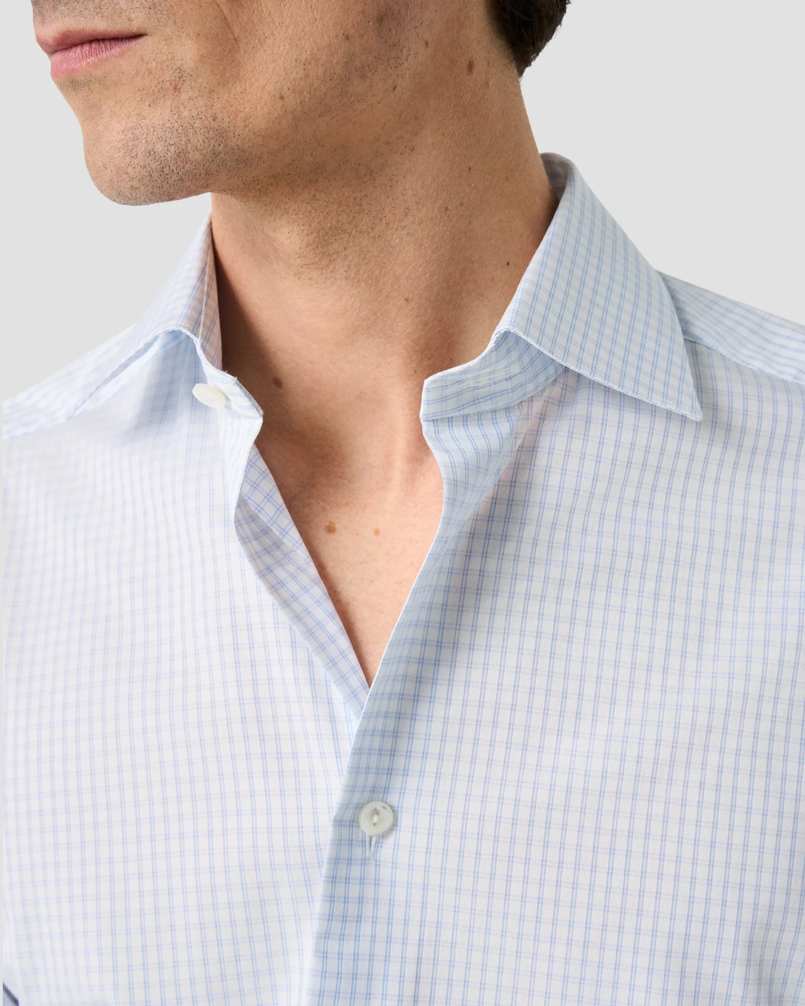 Eton - light blue check elevated pique shirt