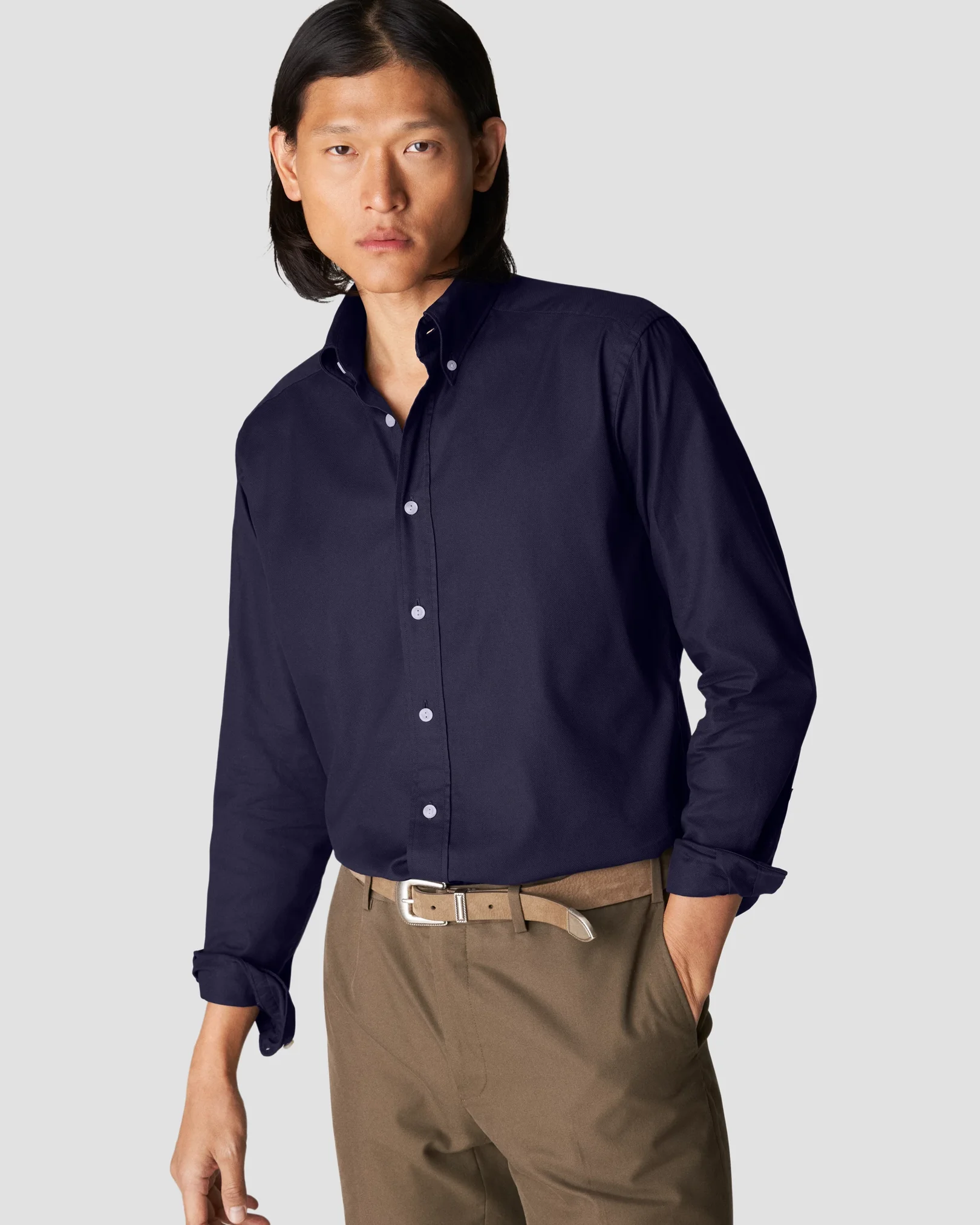 Eton - navy blue royal oxford tencel button down