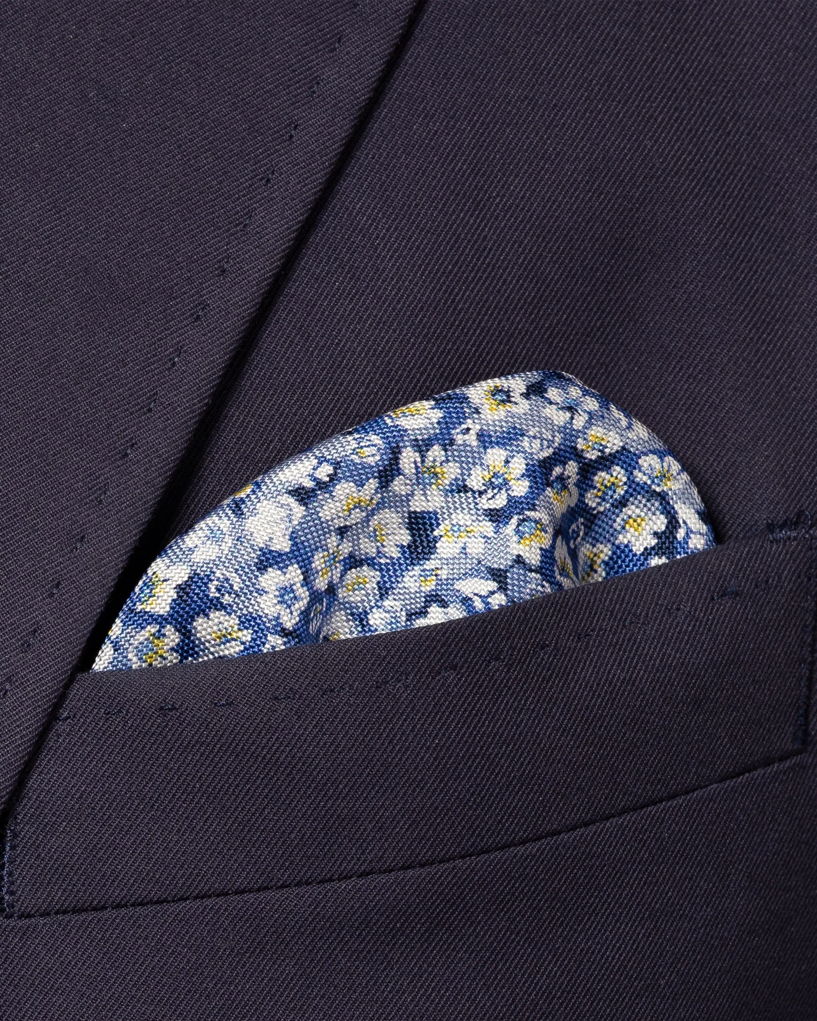Eton - mid blue floral print silk pocket square