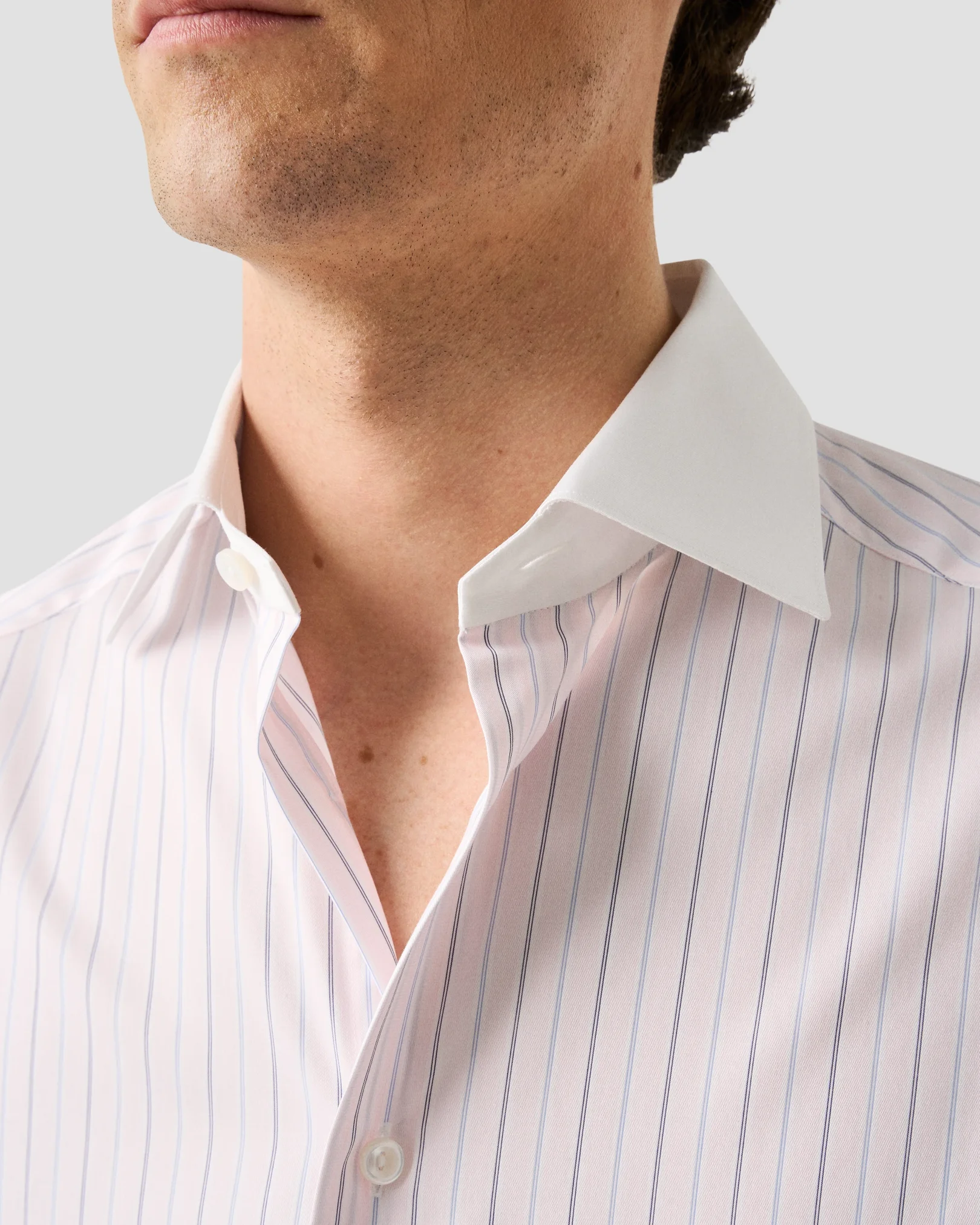 Eton - pink striped white collar elevated pique shirt