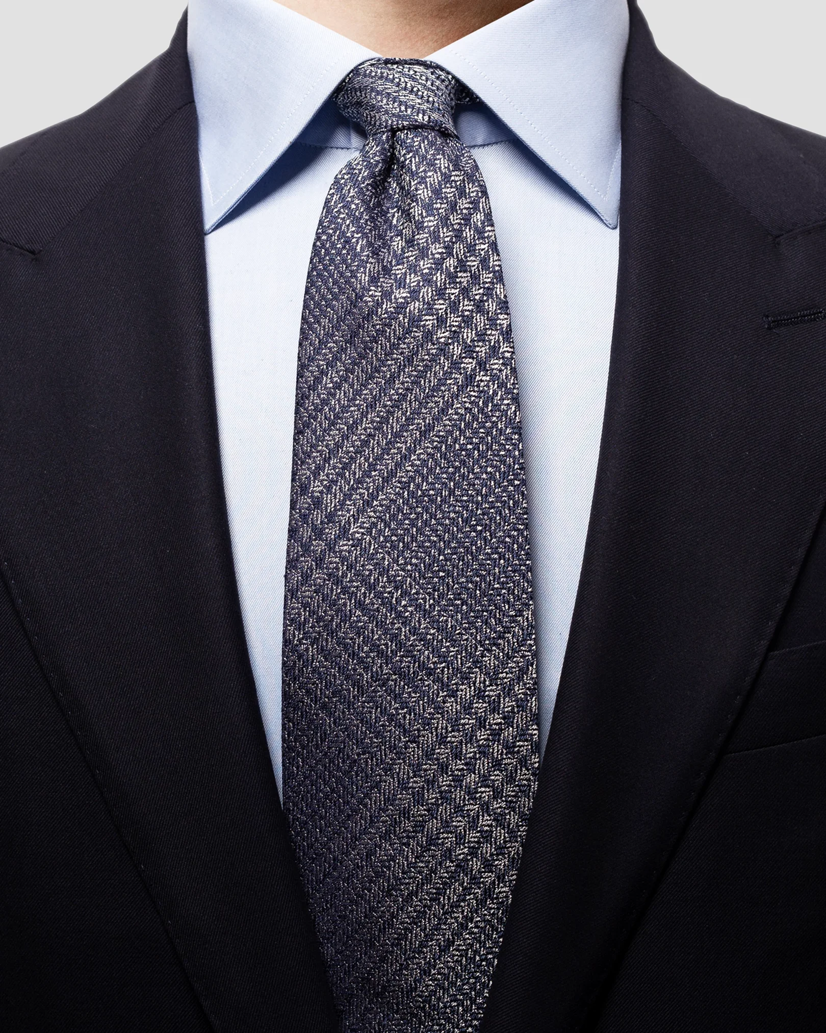 Eton - navy zic zac linen silk tie