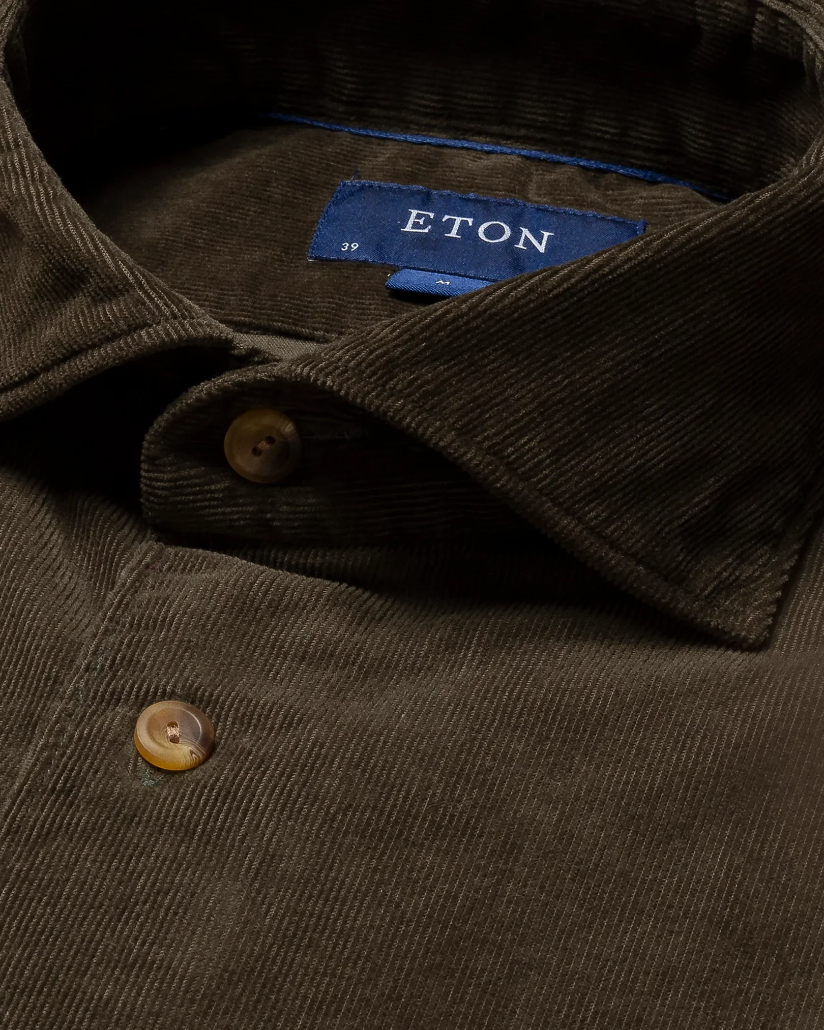 Eton - dark green corduroy wide spread casual single rounded slim soft