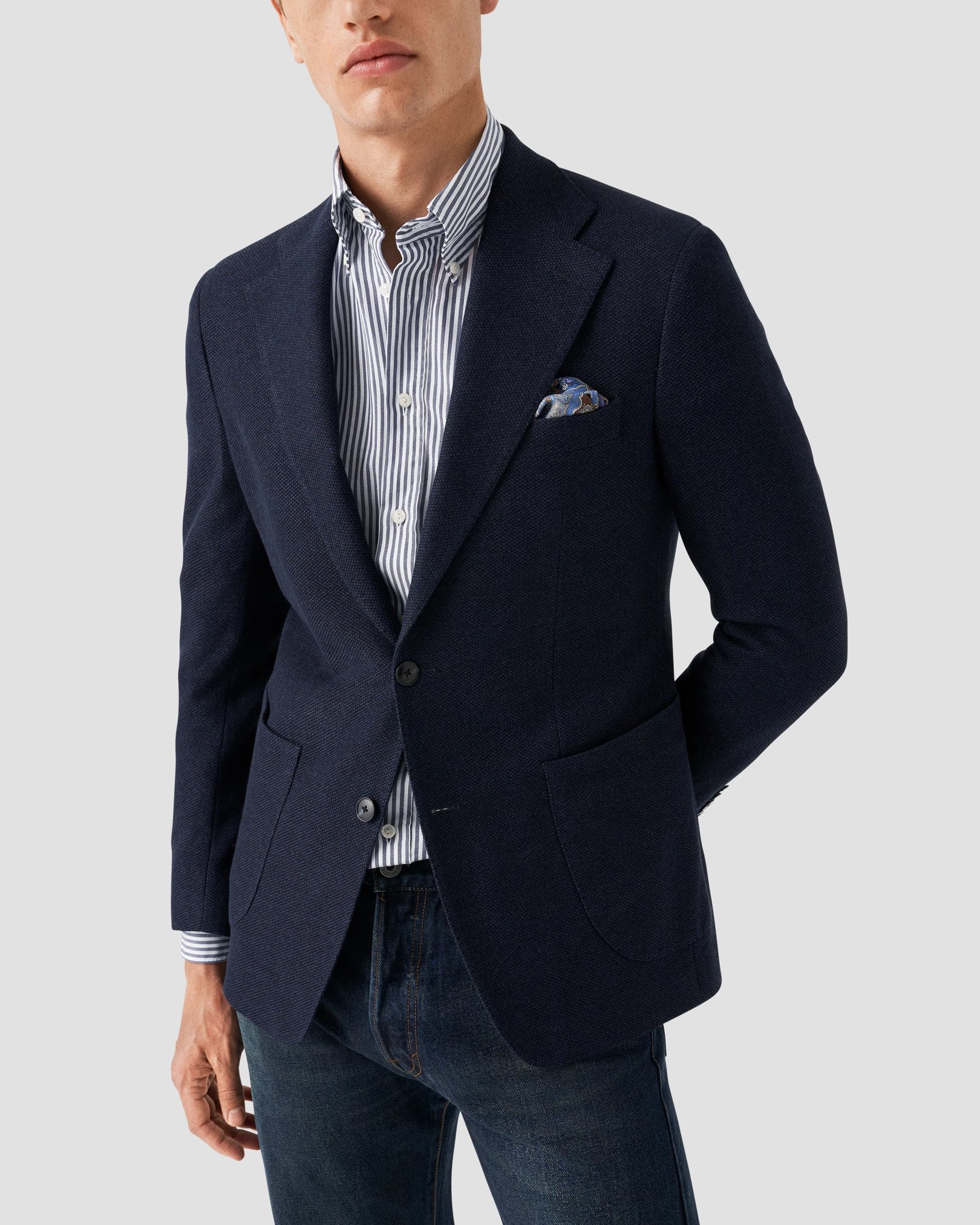 Eton - dark blue twill button down rounded single slim fit