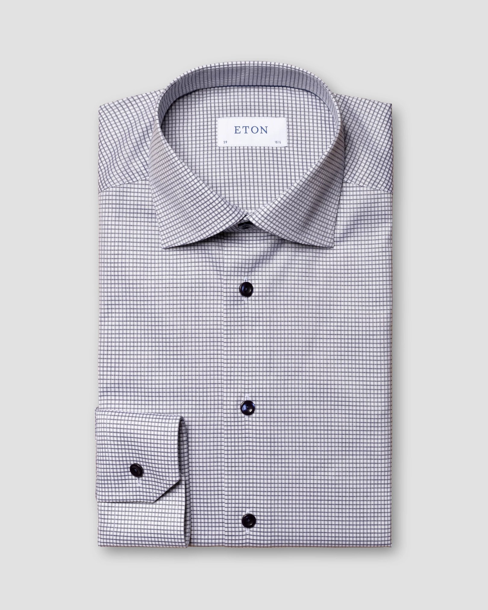 Eton - blue micro check stretch shirt