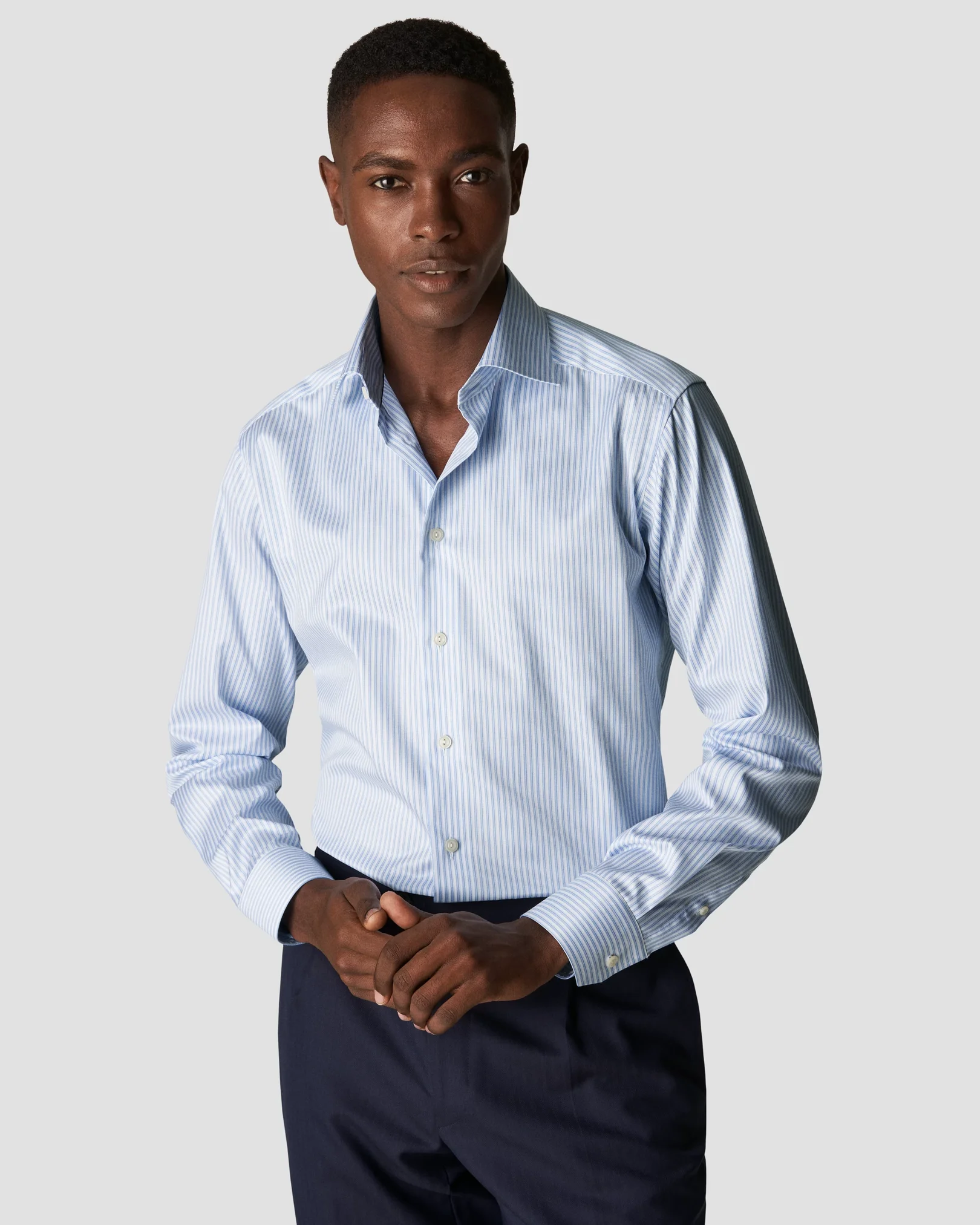 Eton - striped light blue signature twill
