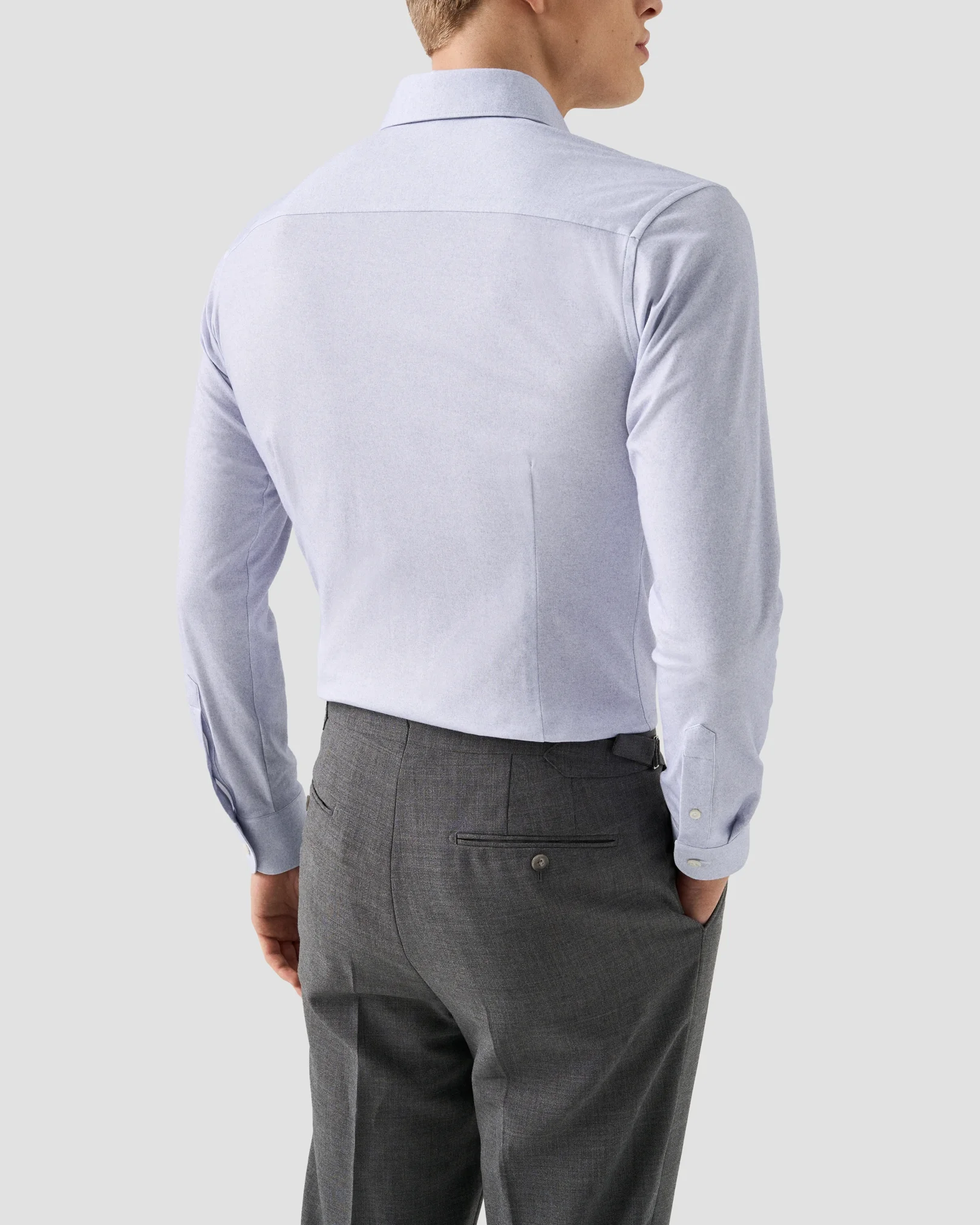 Eton - mid purple solid cotton four way stretch shirt