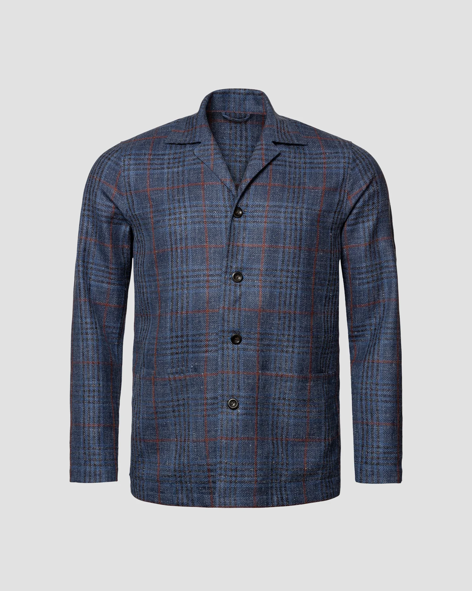 Eton - Surchemise Hopsack en laine, soie et lin à carreaux bleu marine