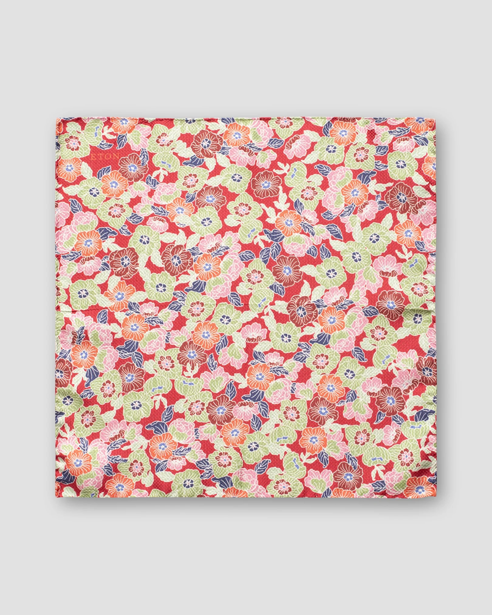 Eton - red retro flower print pocket square