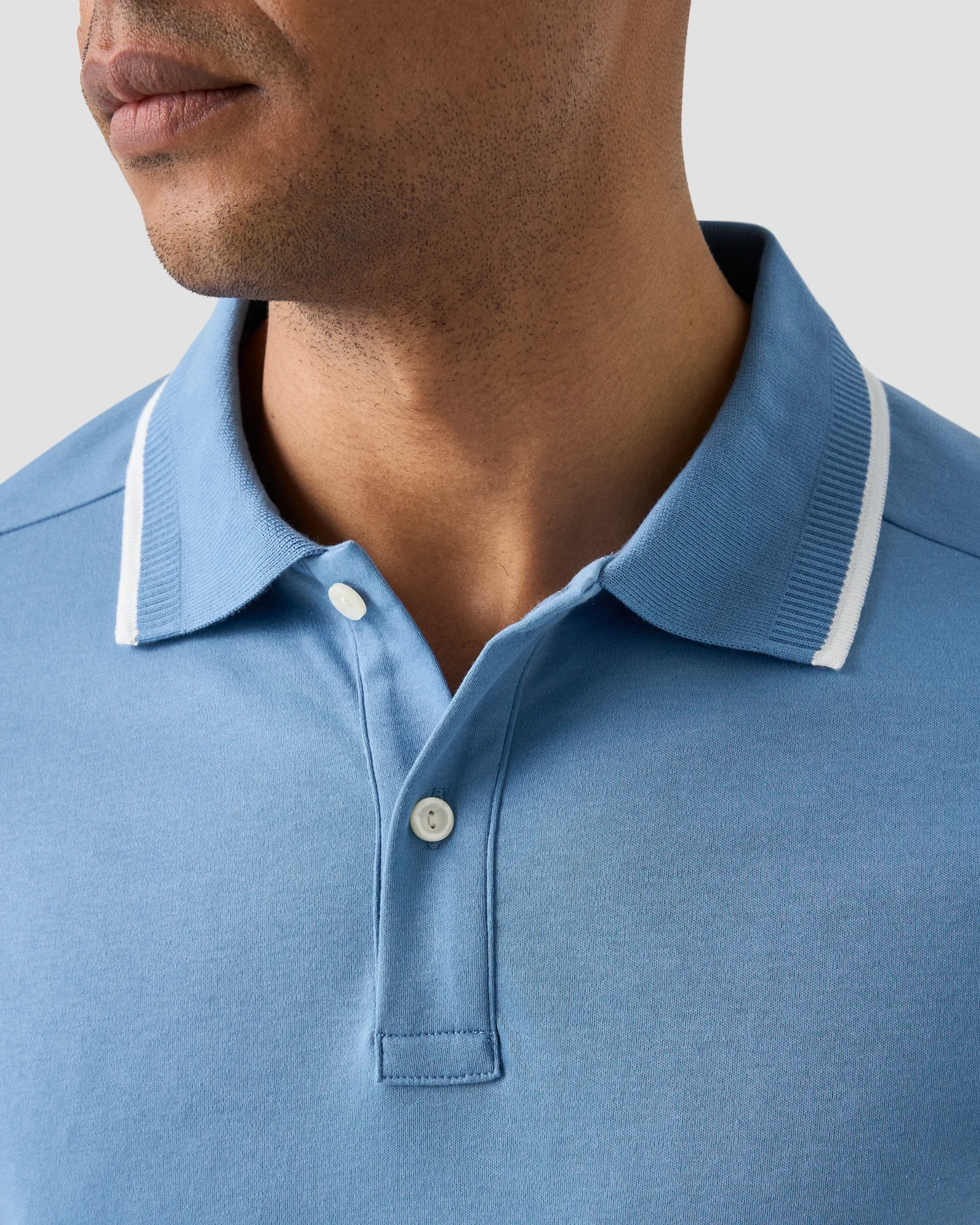 Eton - light blue cotton interlock polo shirt
