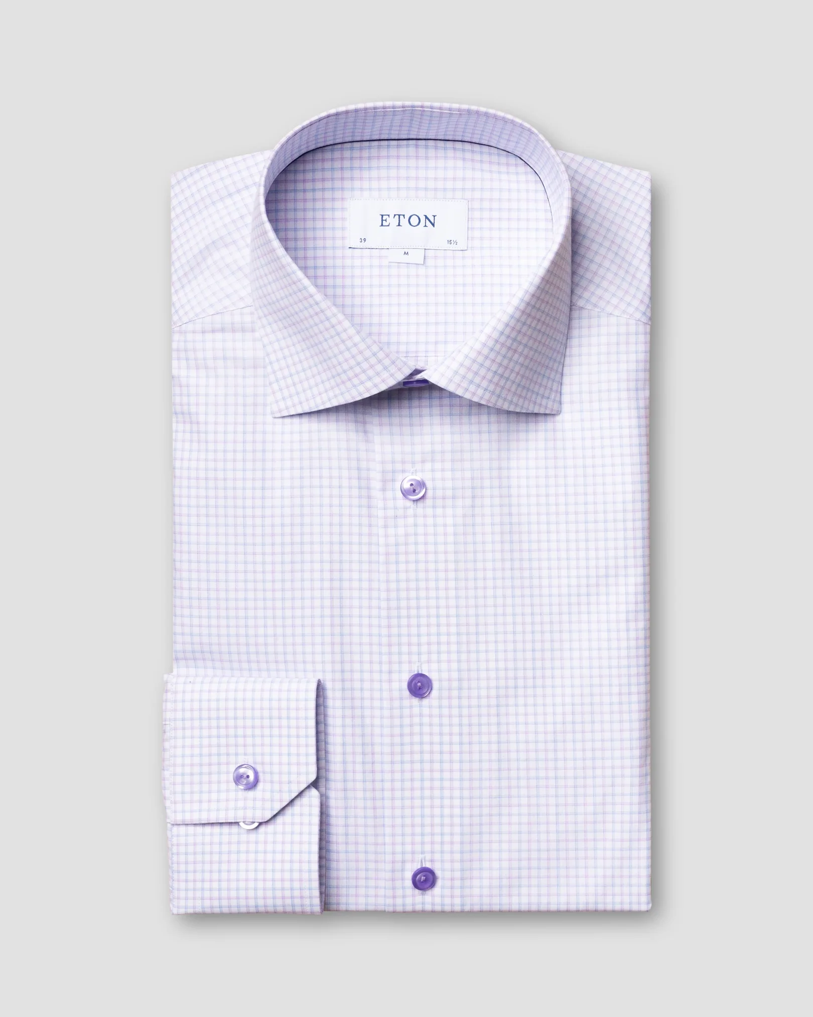 Eton - purple checked fine twill shirt cut away collar